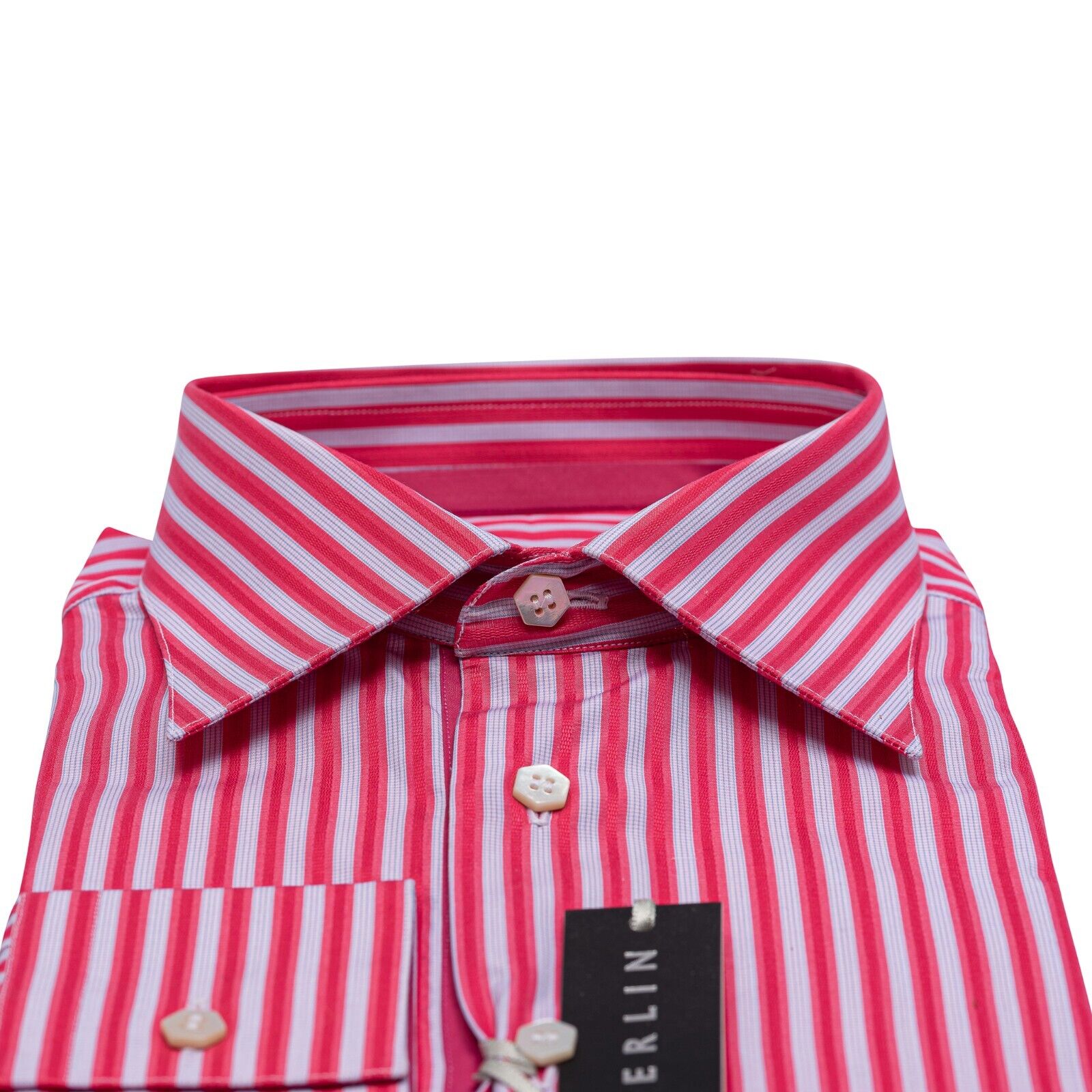 690$ LUXURY GERLIN Shirt Striped Dark Pink ALUMO Cotton 16 - 41 2C ZILLI