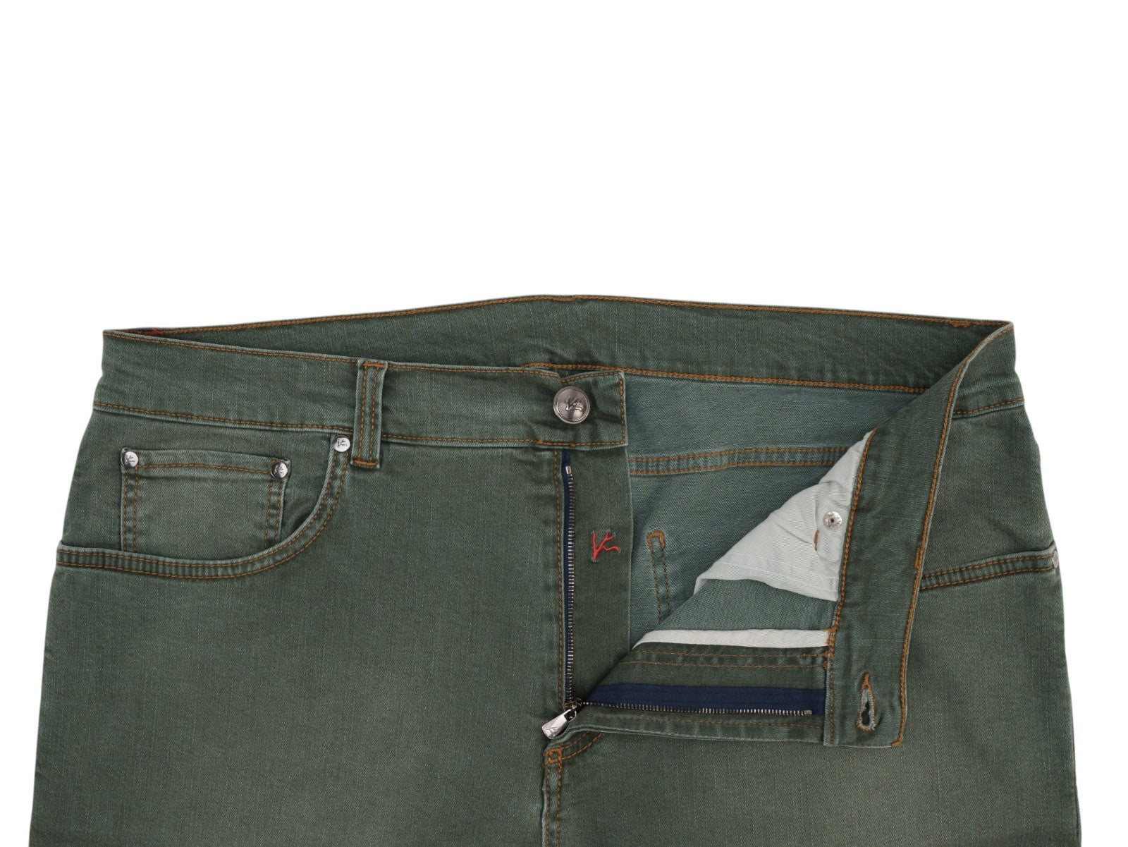 690$ ISAIA NAPOLI Washed Green Denim Jeans 5 Pockets Cotton Slim 40 US / 56 IT