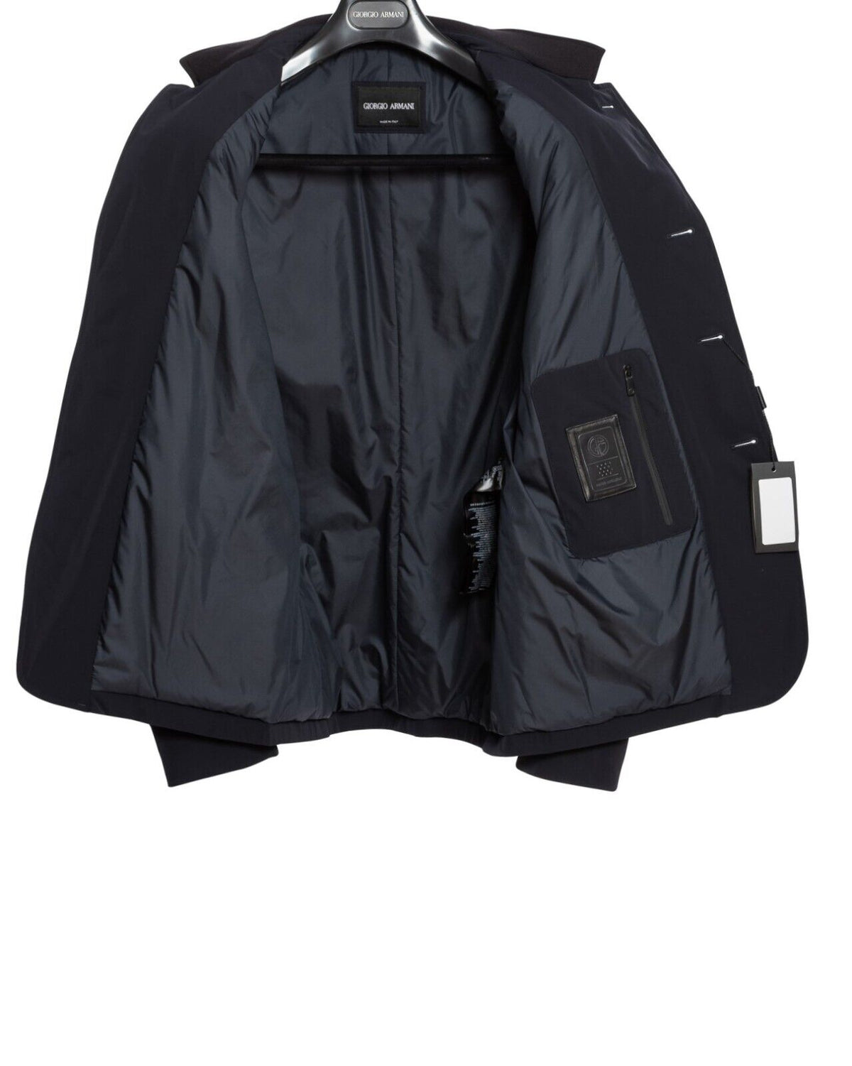 1900$ GIORGIO ARMANI Jacket Blouson Leather Details Dark Blue Water Repellent