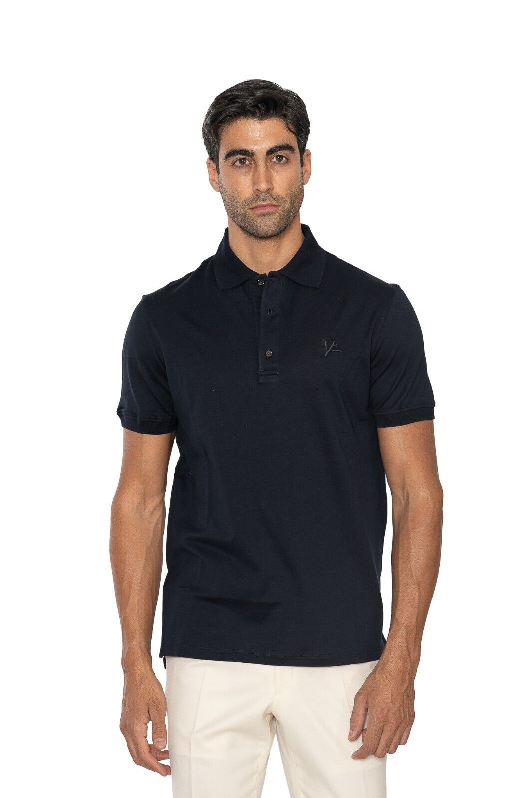 450$ ISAIA NAPOLI "Iconico" Blue Navy Polo Short Sleeve Cotton Hand-Sewn