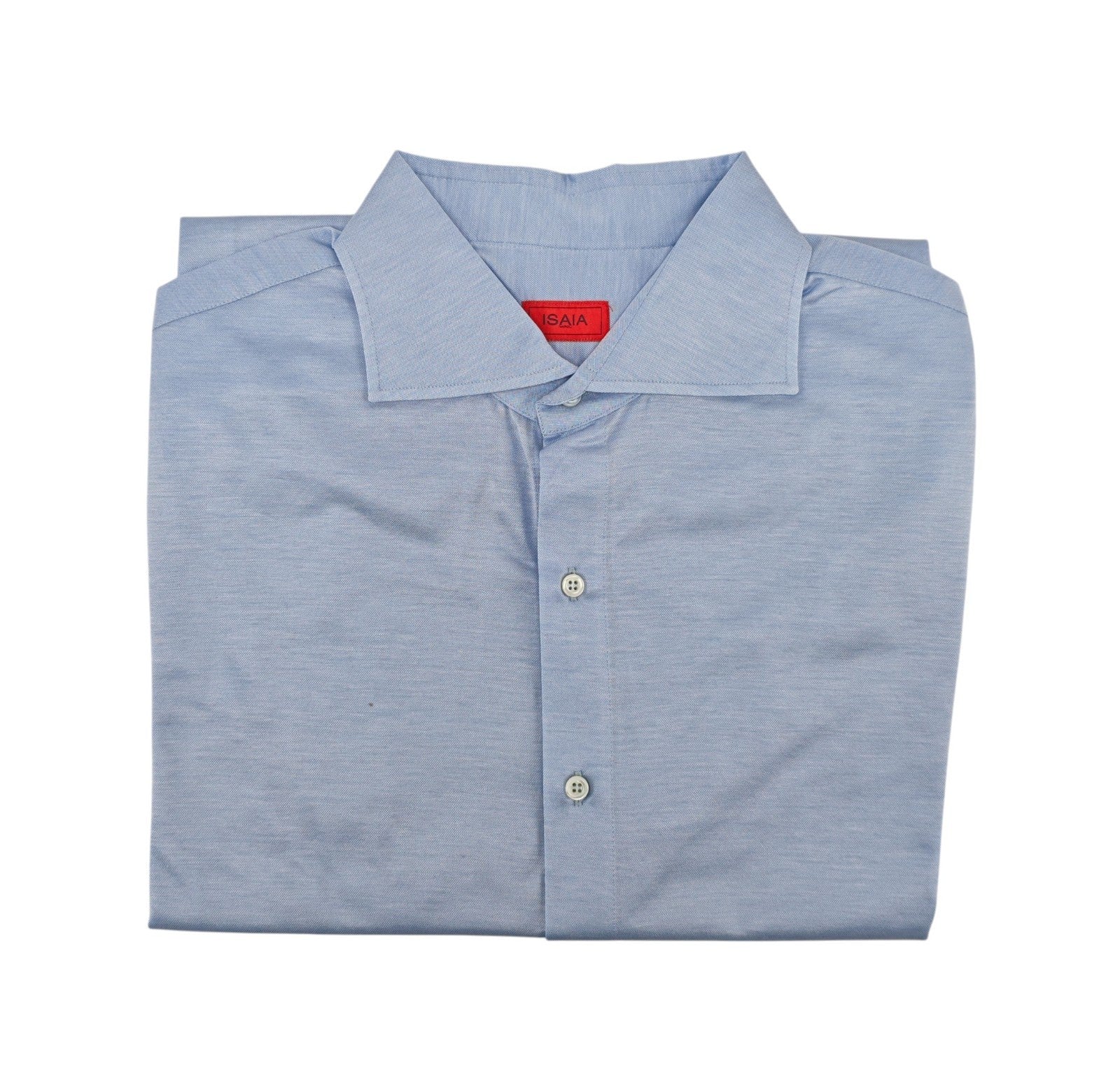 750$ ISAIA "Mix" Blue Dress Shirt Hand-Sewn Stretch Cotton Comfort