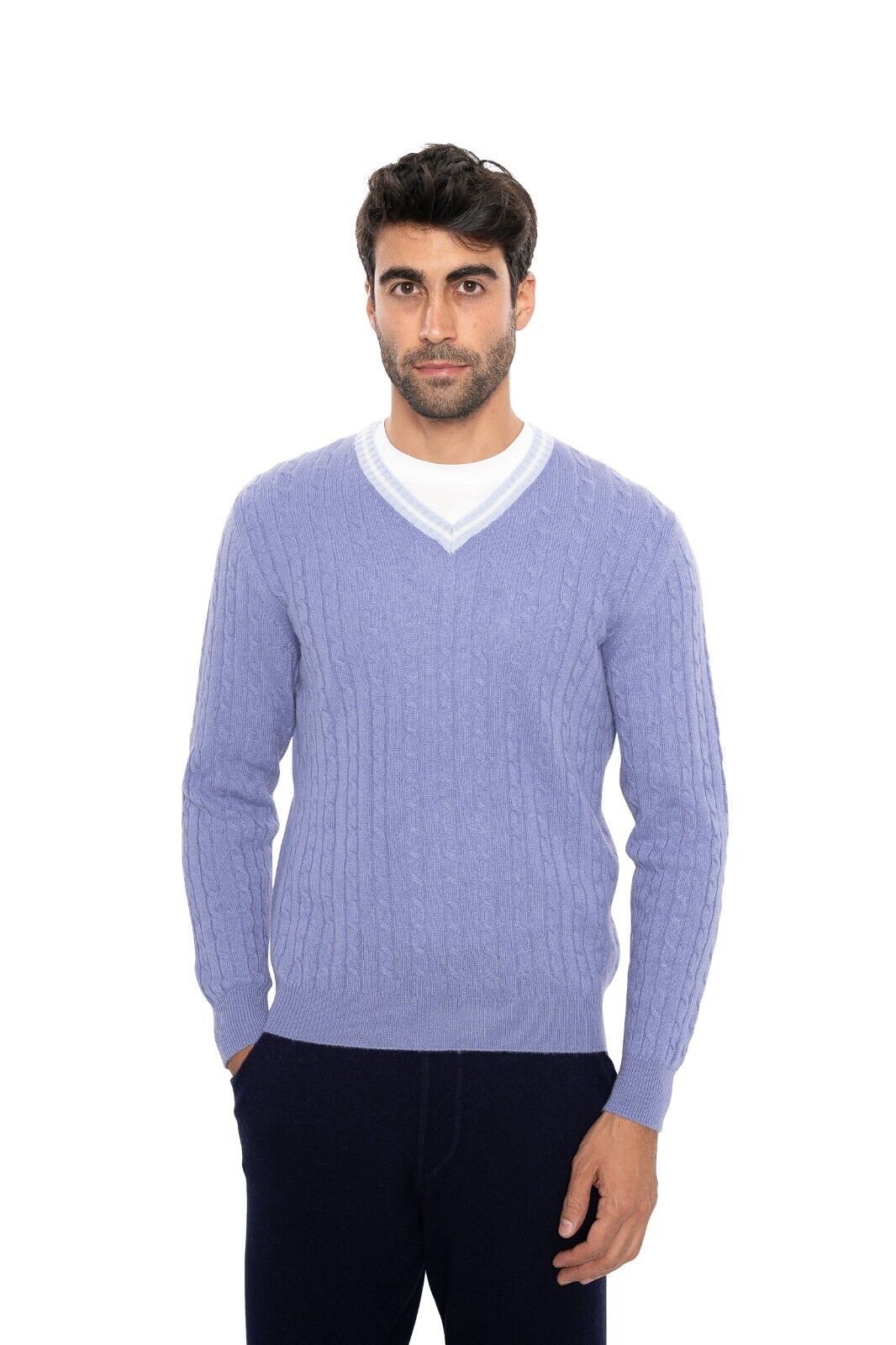$1500 FEDELI CASHMERE Lilac "Tennis" Sweater 100% Cashmere Cable  42 US / 52 EU