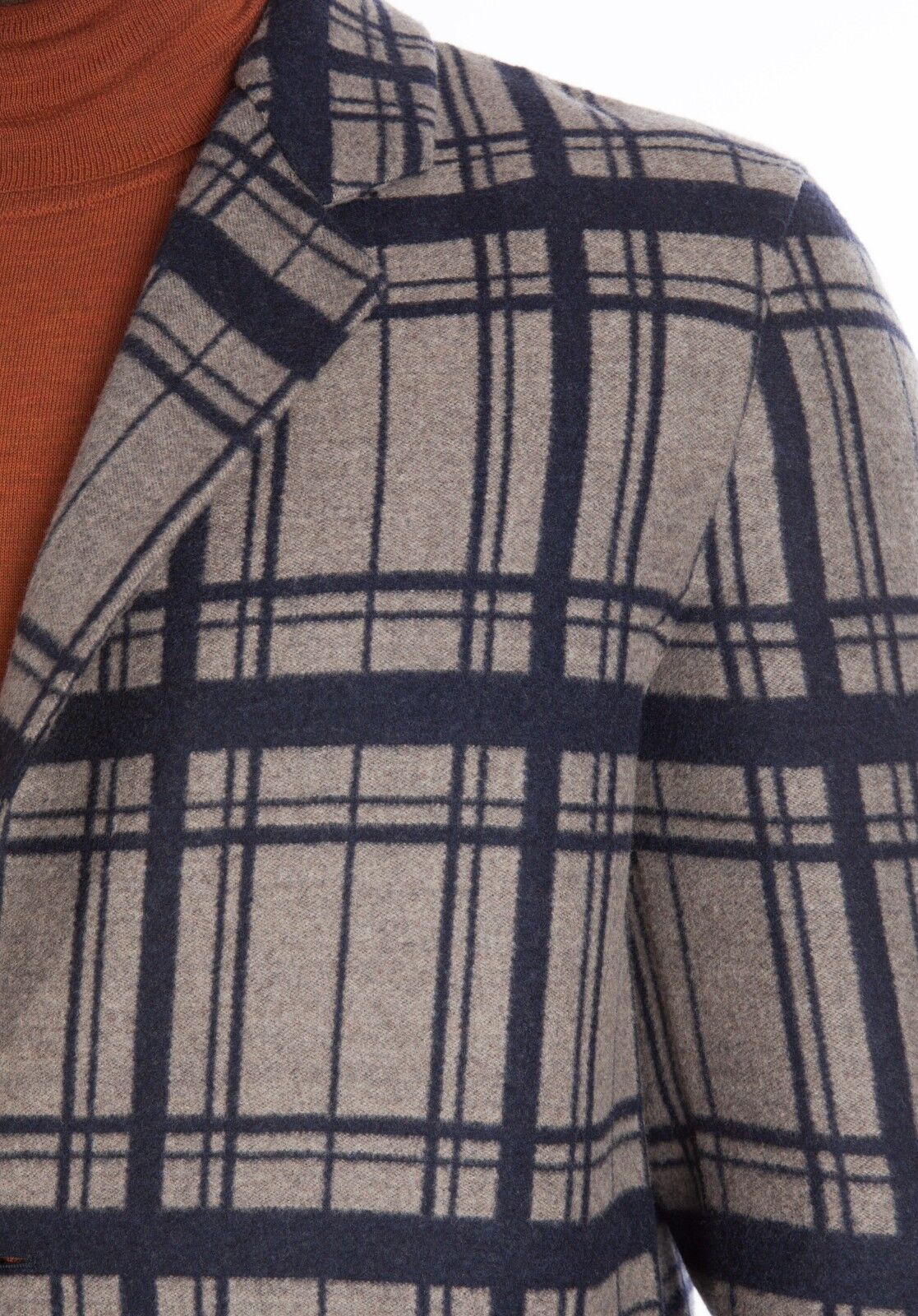 $2650 BELVEST Check Gray Blue Wool Coat 38 US / 48 EU Drop 8R  F/W 2018