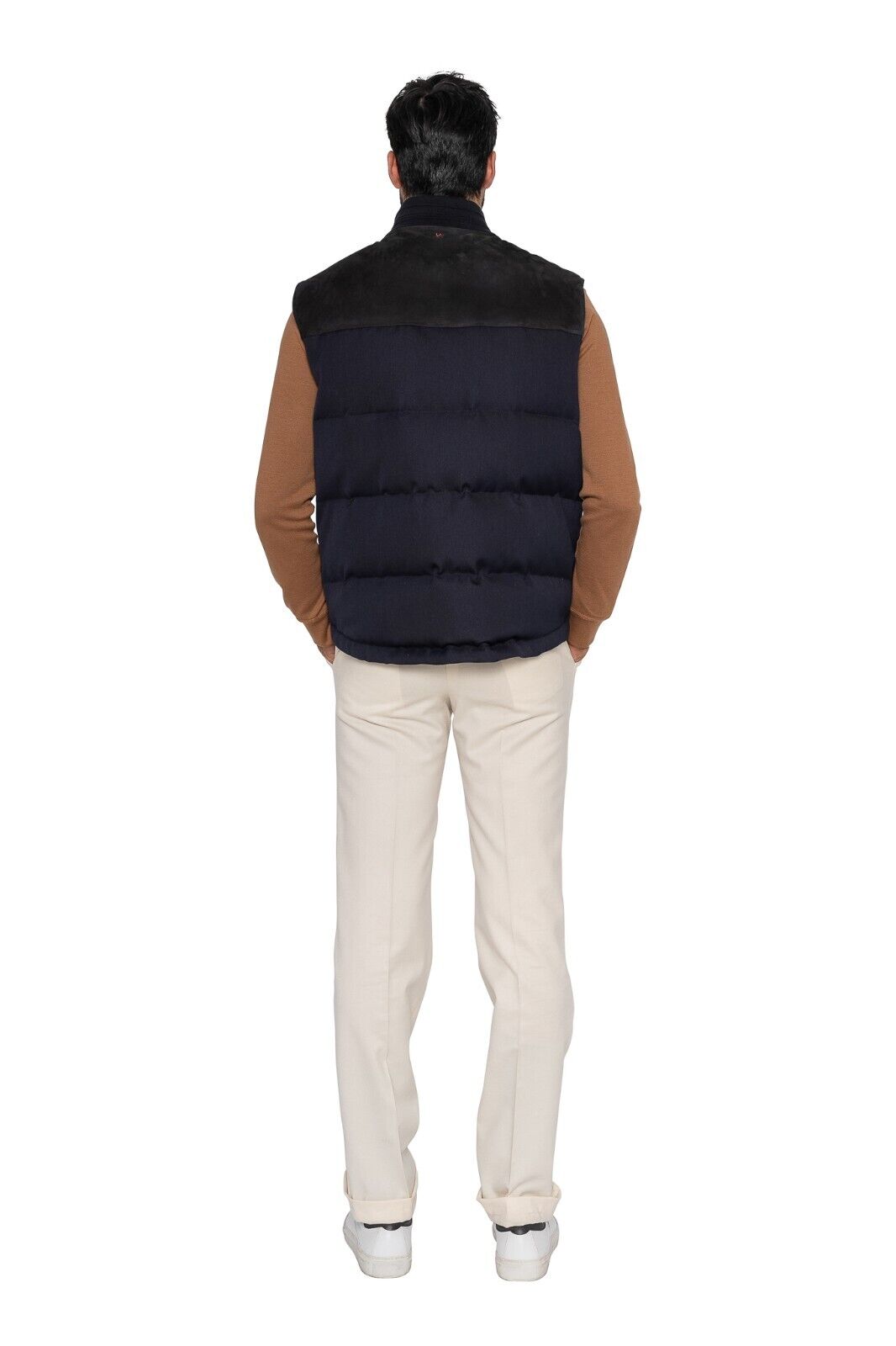 3900$ ISAIA NAPOLI Blue Puffer Vest Techno Wool / Suede / Lining 100% Cashmere