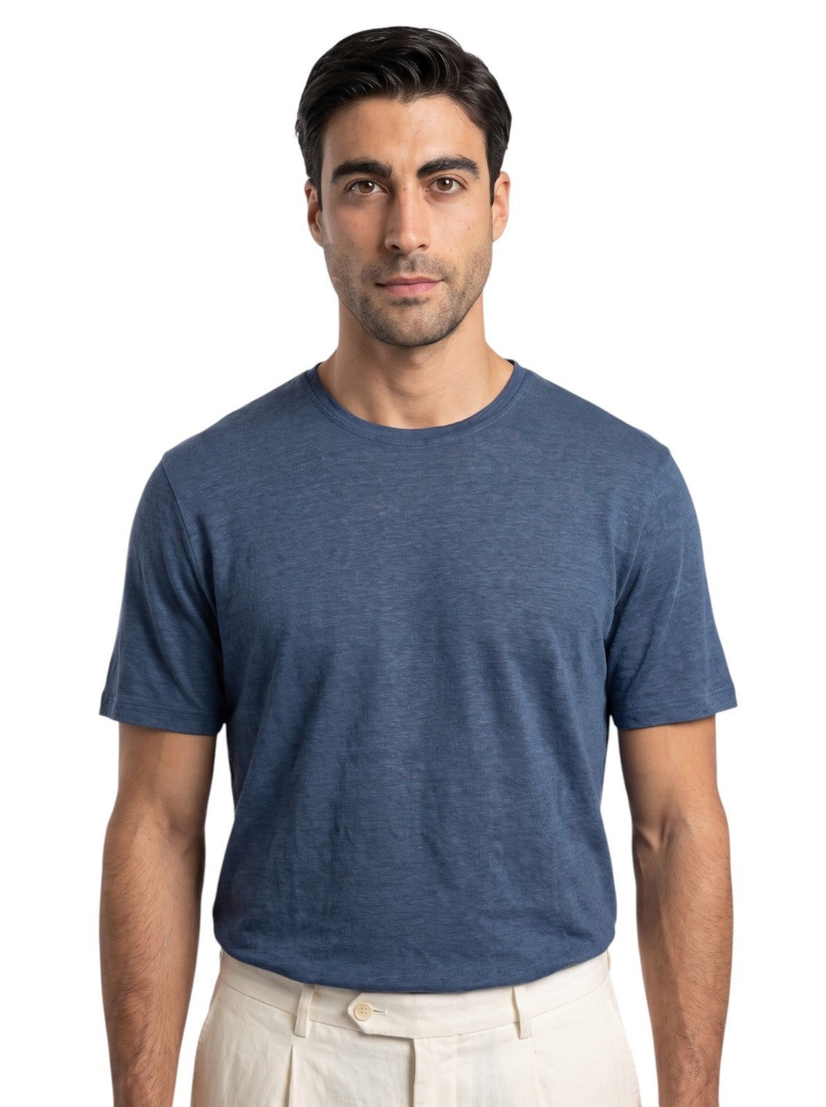 850$ ISAIA NAPOLI Dark Blue T-Shirt Short Sleeve 100% Linen - Made in Italy