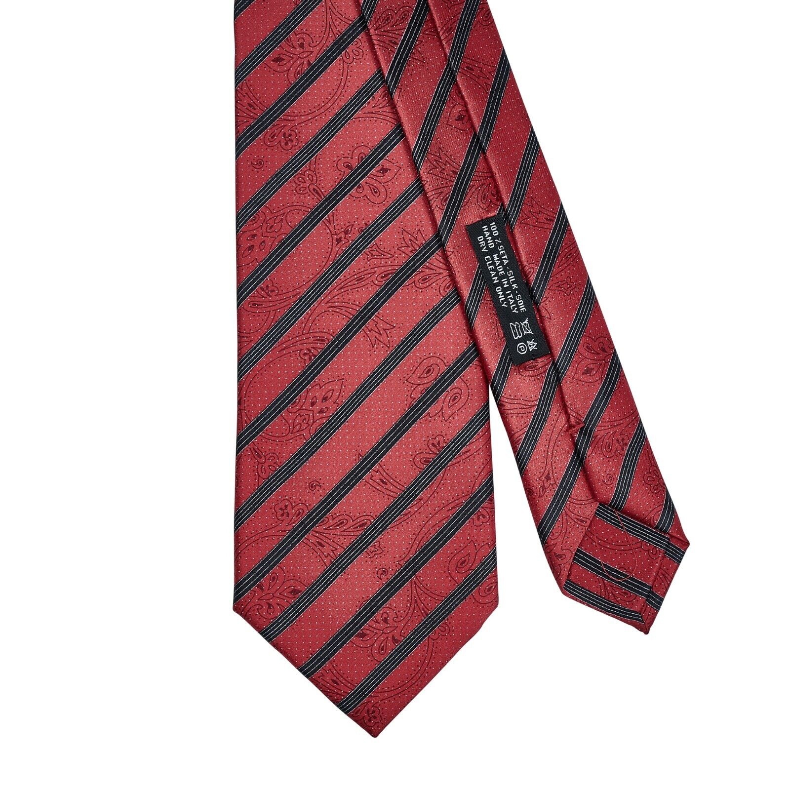 $220 ITALO FERRETTI x GERLIN Tie Floral Striped Satin Silk Red BIJAN