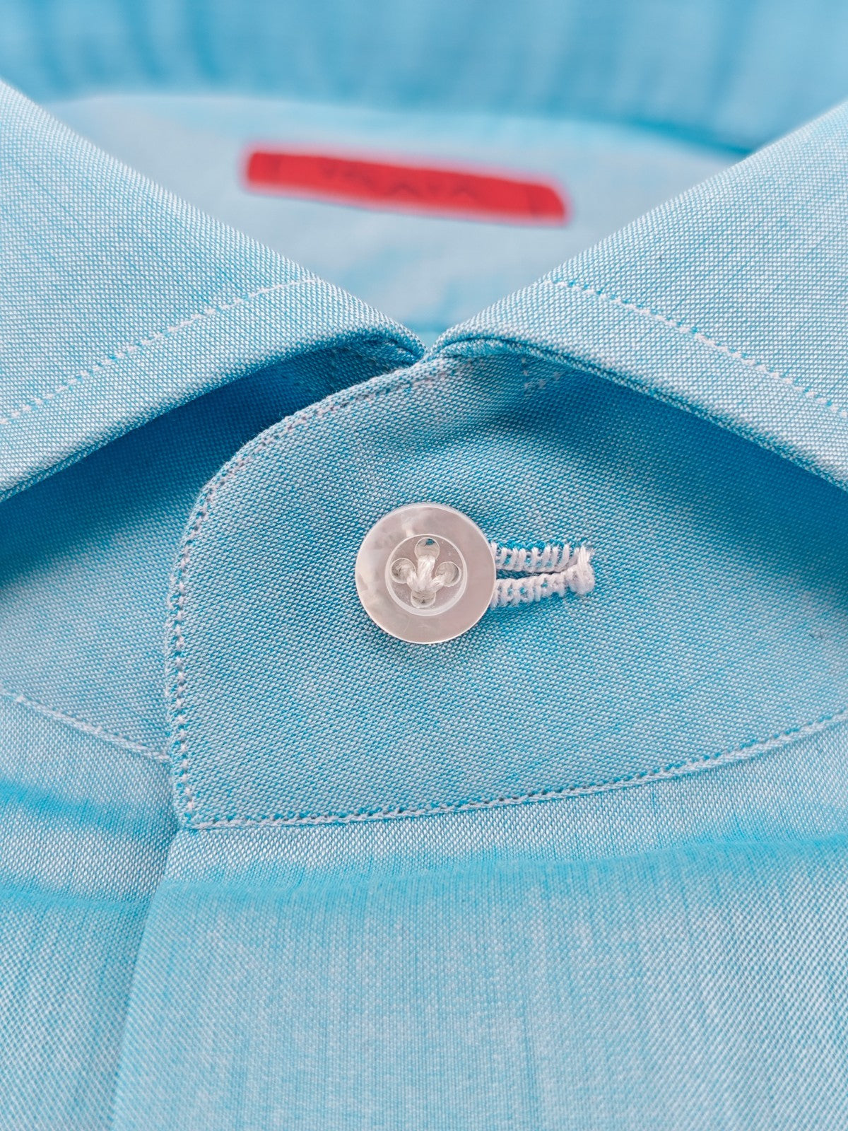 750$ ISAIA "Mix" Dress Shirt Sky Blue Solid Lightwheight Cotton 17.5 -44