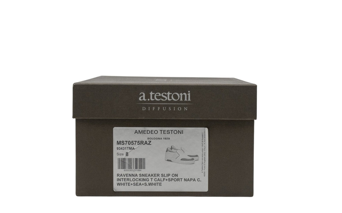 700$ TESTONI "Ravenna" Sneaker Slip On Interlocking Calf White 8 UK /9 US /42 IT