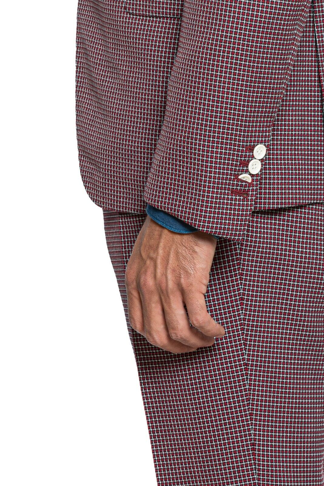 $2650 Belvest Red & Blue Suit Check Heavy Cotton 40 US / 50 EU 8R JACKETINTHEBOX