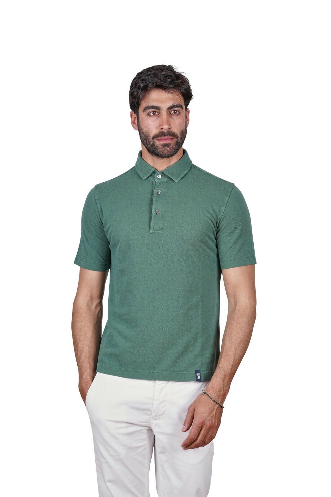179$ Italian Luxury Knitwear DRUMOHR Polo Shirt Cotton Piquet Washed Green Sz S