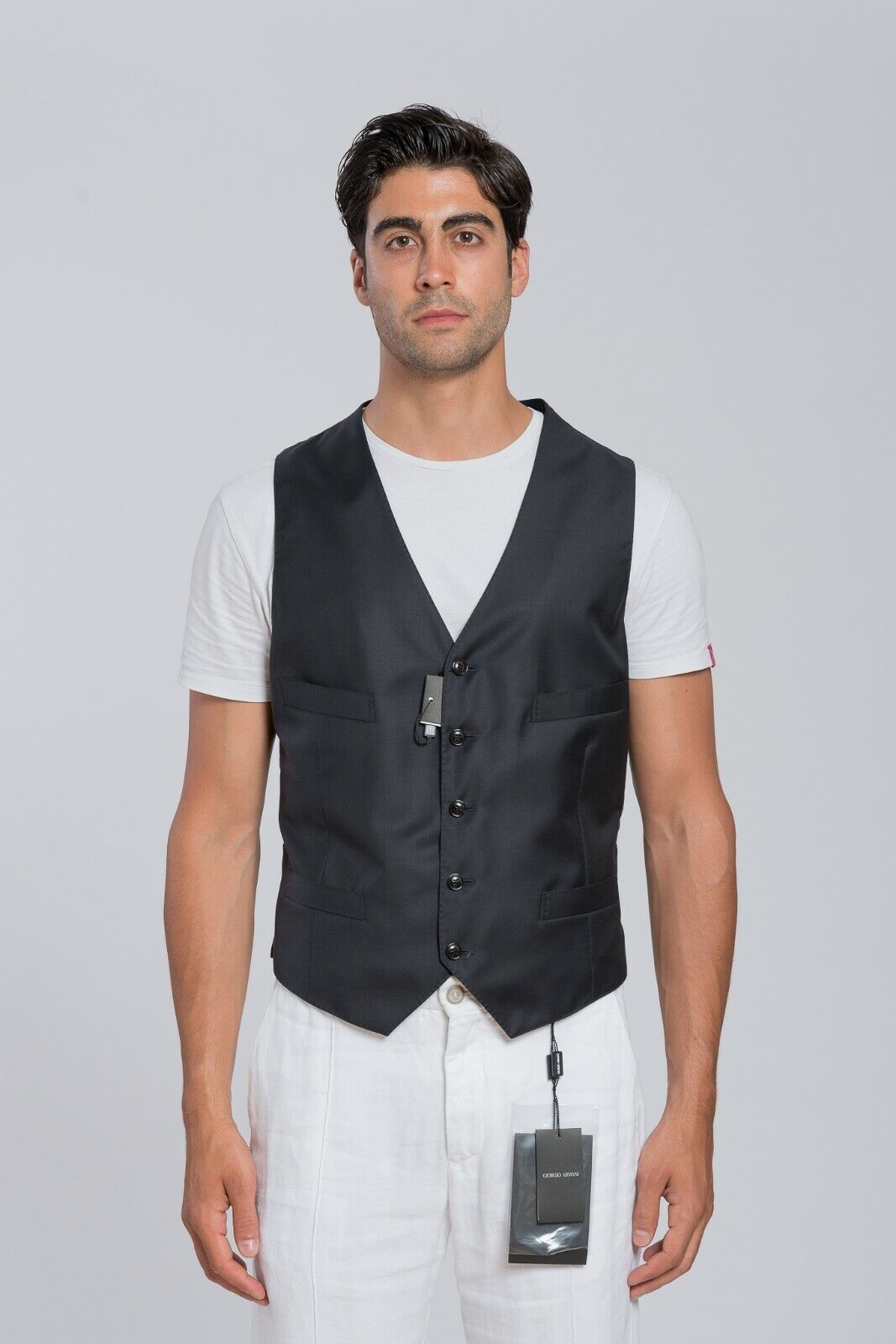 $1280 GIORGIO ARMANI Black Label Vest WOOL CASHMERE Blue Midnight 36 US / 46 EU