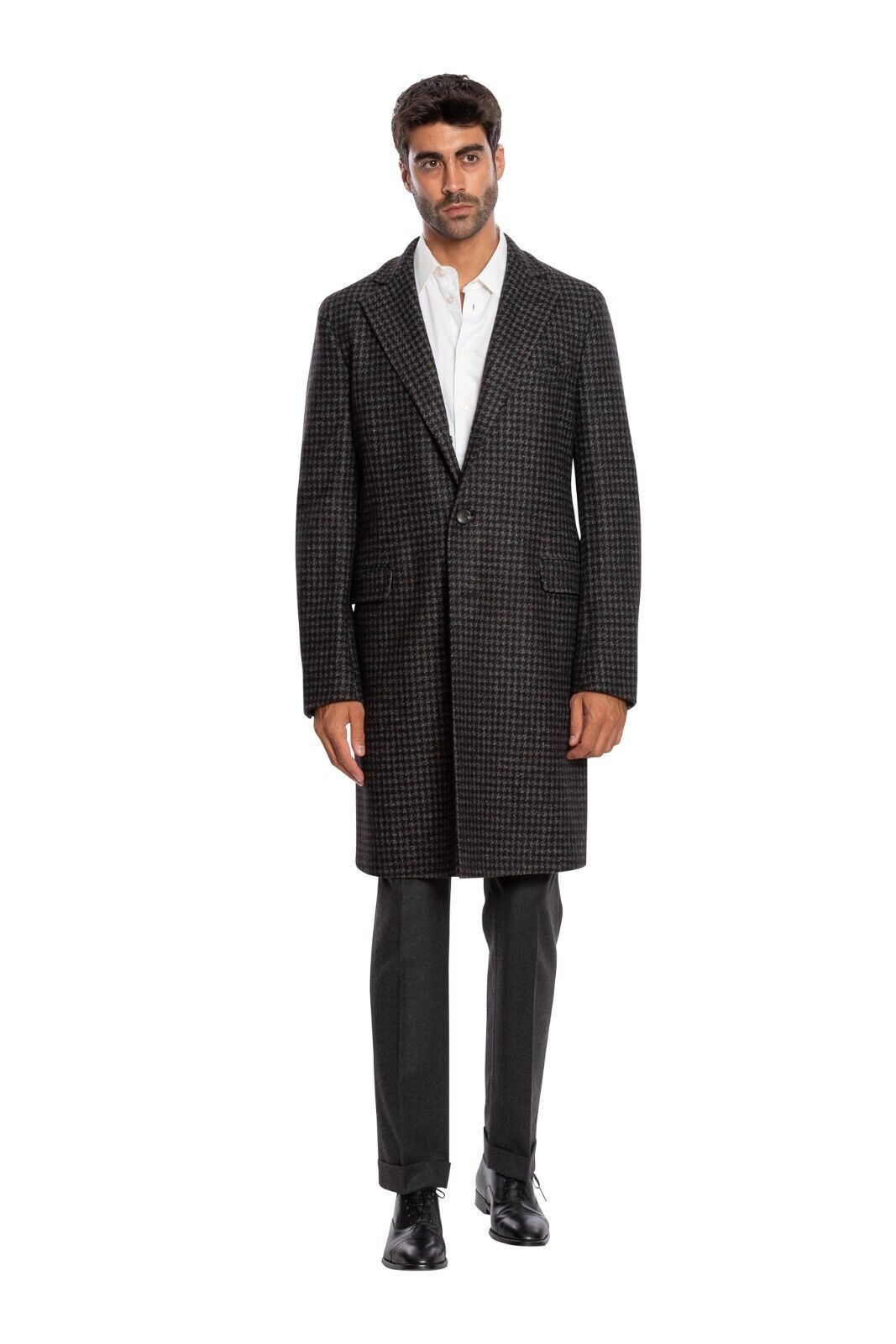 $2400 BOGLIOLI MILANO Grey Coat K.Jacket Houndstooth Heavy Wool 40 US / 50 EU