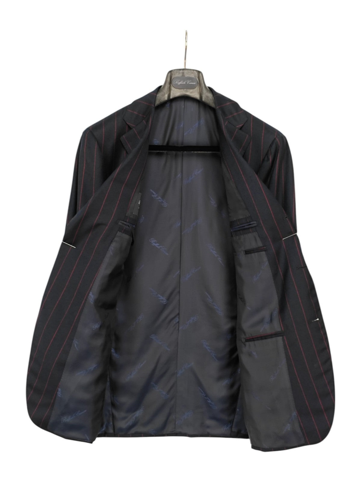 $1800 RAFFAELE CARUSO Blue Navy Striped Suit SuperFine Wool 40 US / 50 EU 8R
