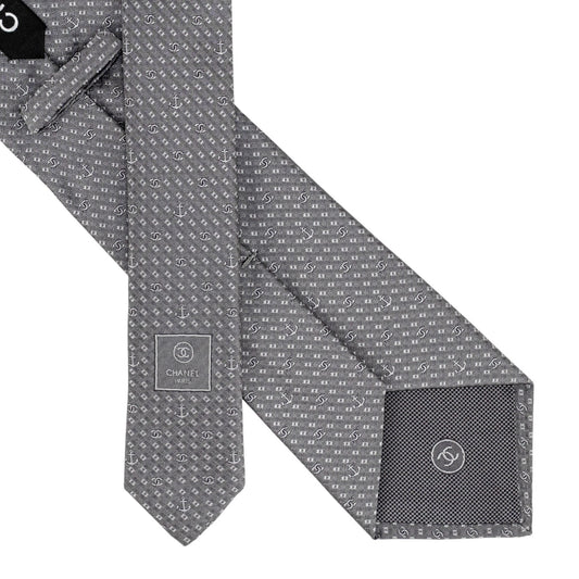 $300 CHANEL PARIS Light Grey Jacquard Tie 100% Silk - Made in Italy