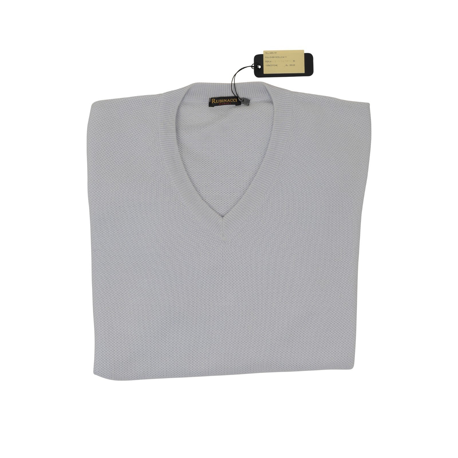 420$ RUBINACCI NAPOLI Ice Blue Sweater V-Neck Knit Cotton