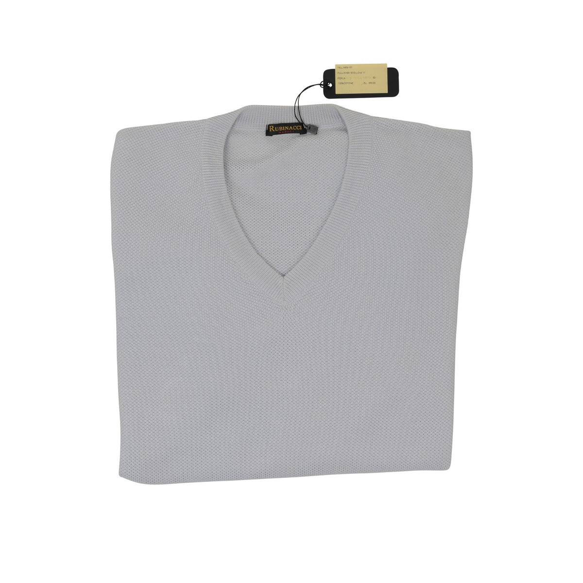 420$ RUBINACCI NAPOLI Ice Blue Sweater V-Neck Knit Cotton