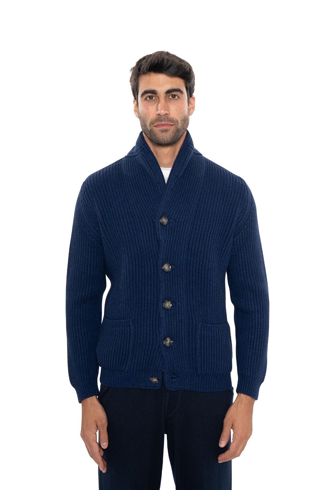 $2600 FEDELI CASHMERE "Terminillo" Blue Cardigan 100% Cashmere 40 US / 50 EU