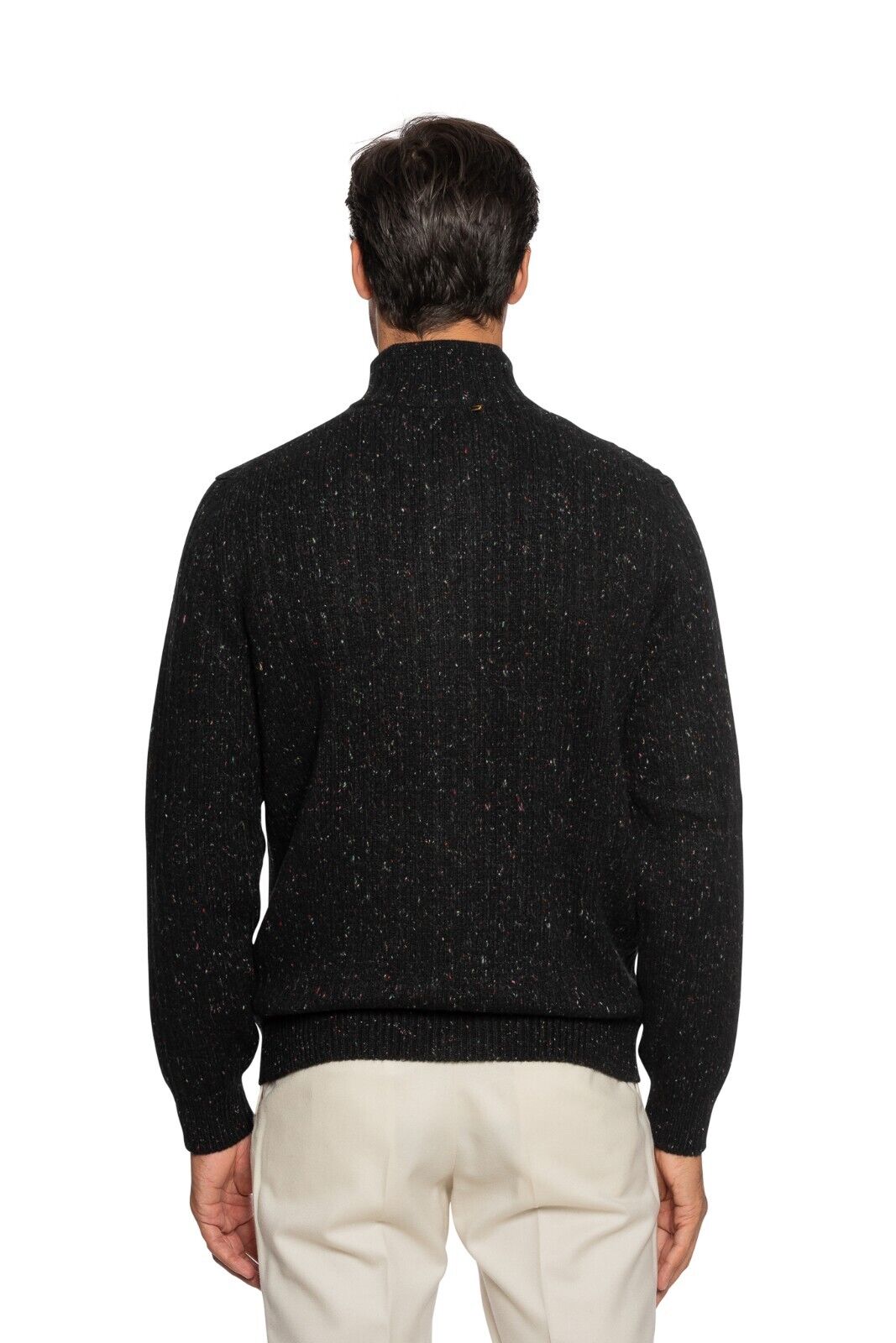 $1900 FEDELI CASHMERE Black Bomber Cardigan Donegal 100% Cashmere 40 US / 50 EU