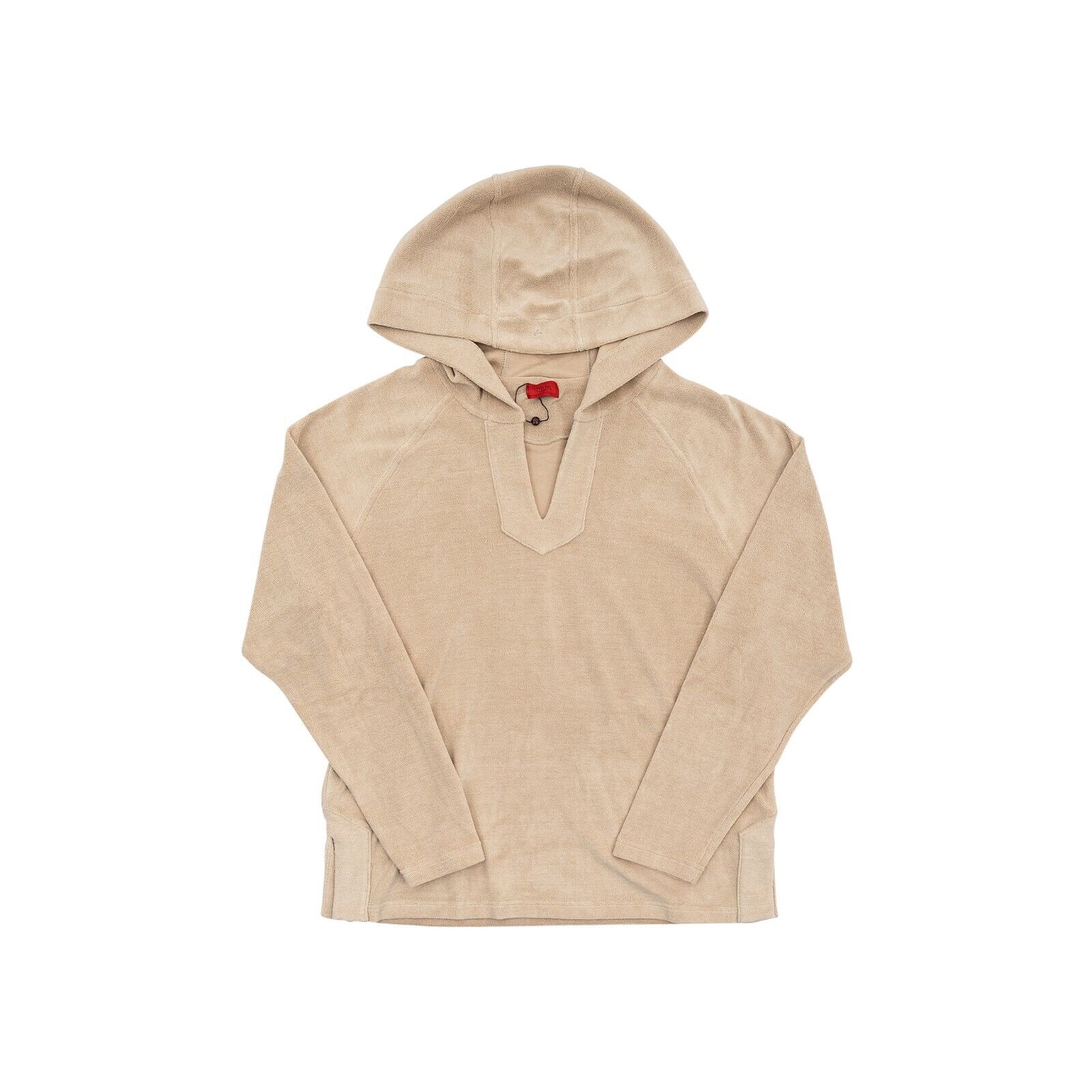 1100$ ISAIA NAPOLI Beige Terry Hooded Sweater Cotton / Silk Size M Relaxed Fit