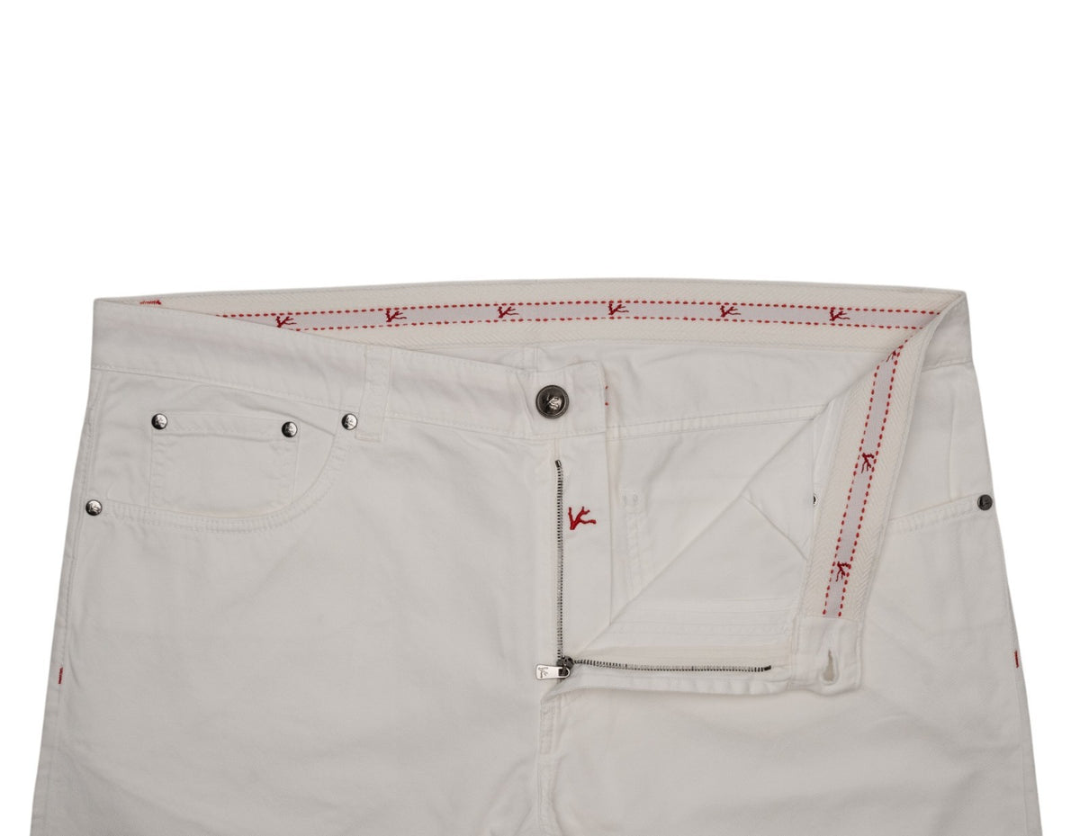 695$ ISAIA NAPOLI White 5 Pockets Jeans Denim Pant Cotton Slim Fit
