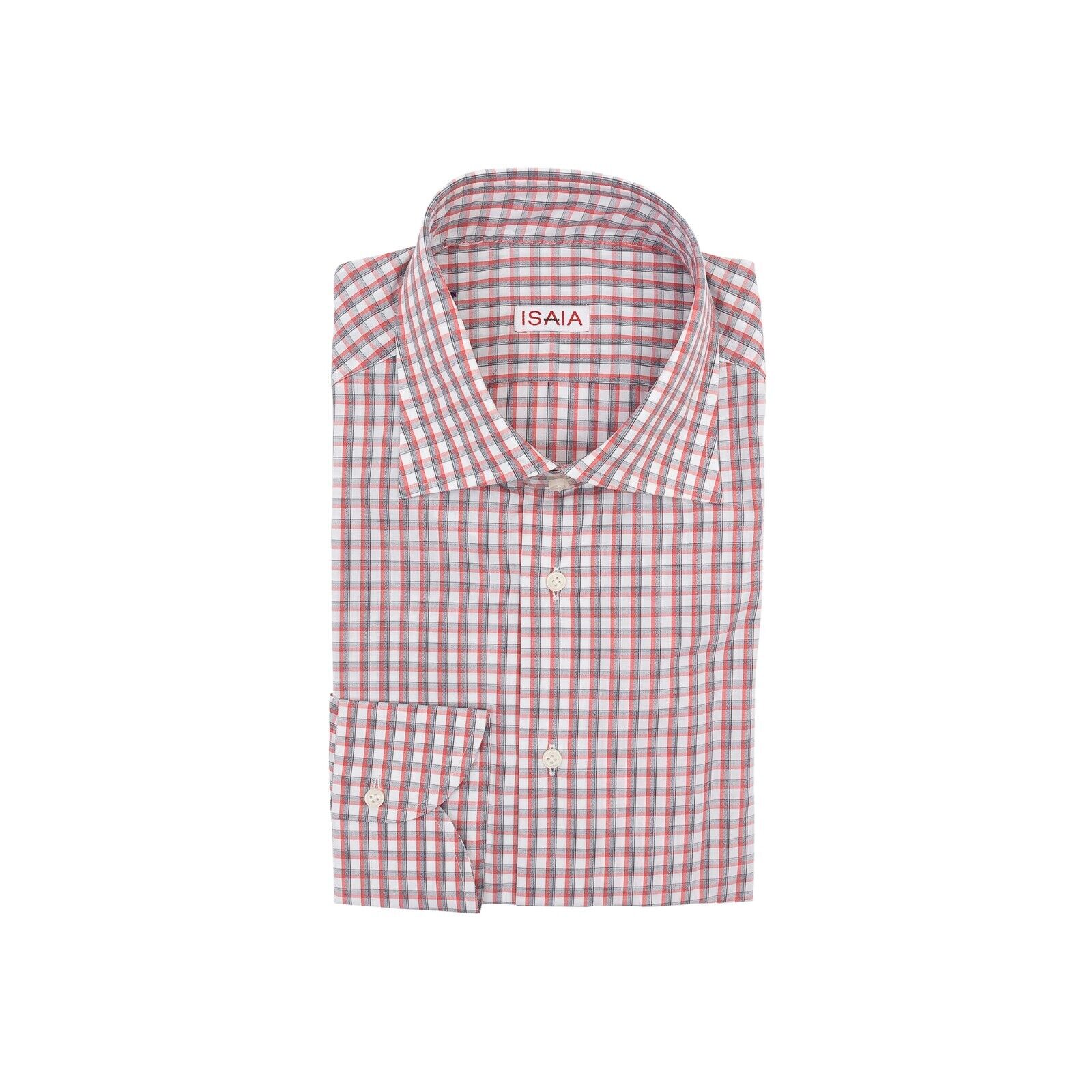 650$ ISAIA NAPOLI Red Hand-Sewn Checks Casual Shirt Cotton 17.5 - 44