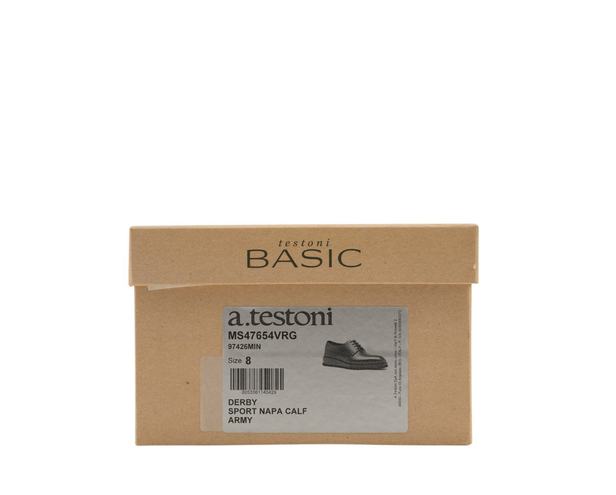 1200$ TESTONI Derby Shoes Sport Napa Calf Green Army 8 UK / 9 US / 42 IT