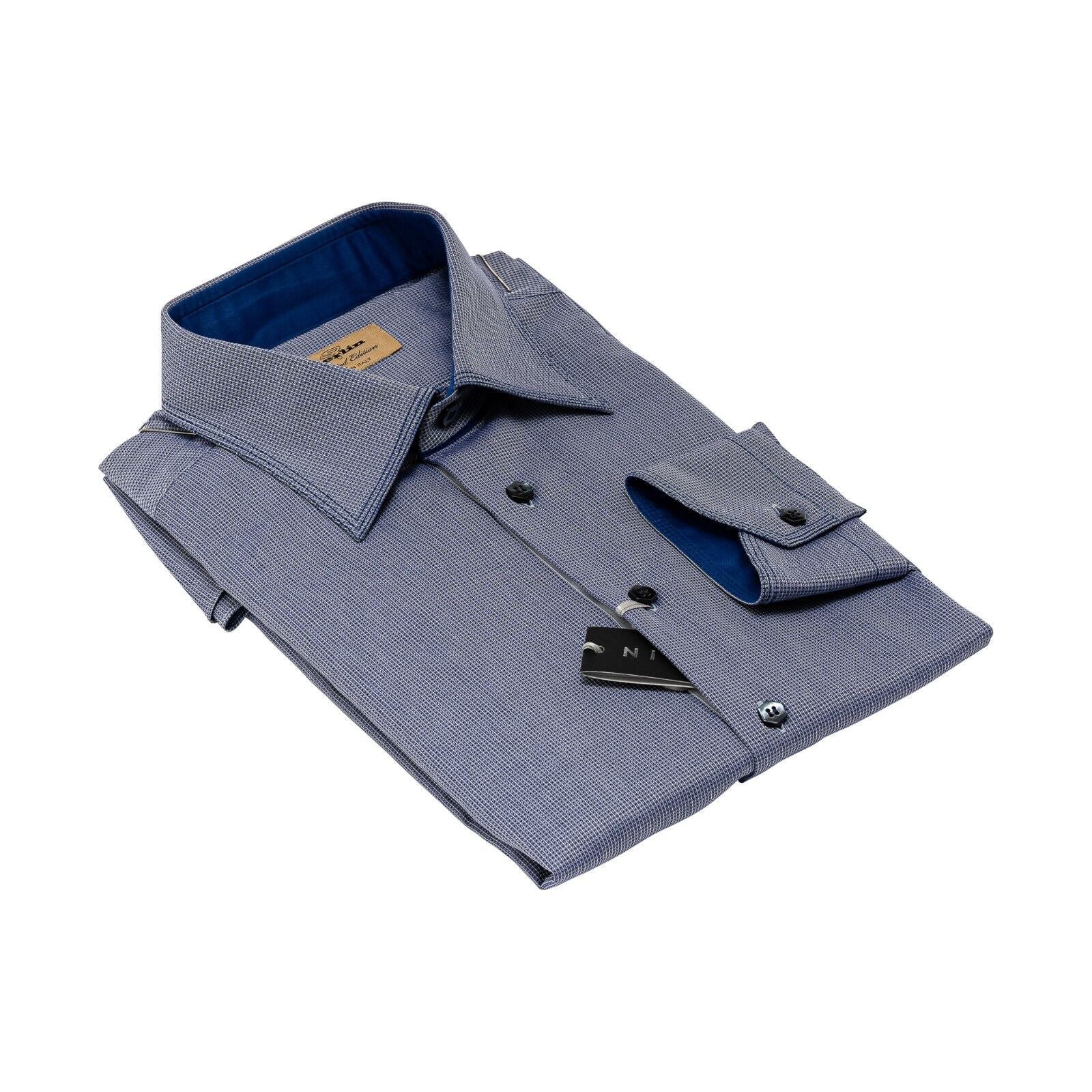 690$ LUXURY GERLIN Shirt Blue Indigo Jacquard Cotton 16 - 41 5B BIJAN