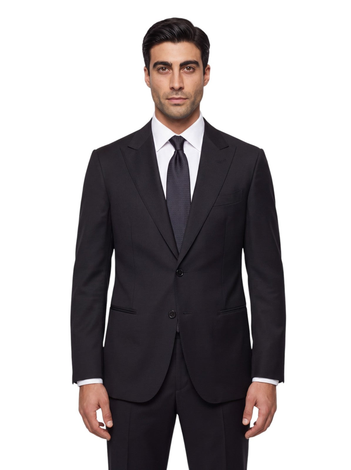 $2750 GIORGIO ARMANI "SOHO" Black Solid Suit Fine Wool 40 US / 50 EU 8R