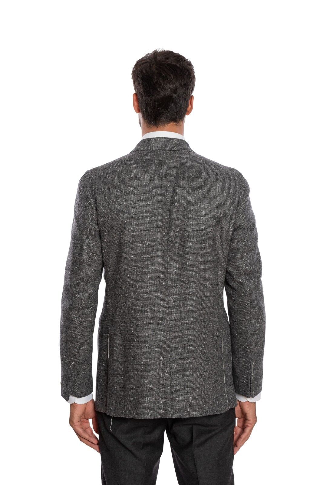 $2150 LUIGI BORRELLI "FIRENZE" HandSewn Gray Double Breasted Jacket Donegal Wool