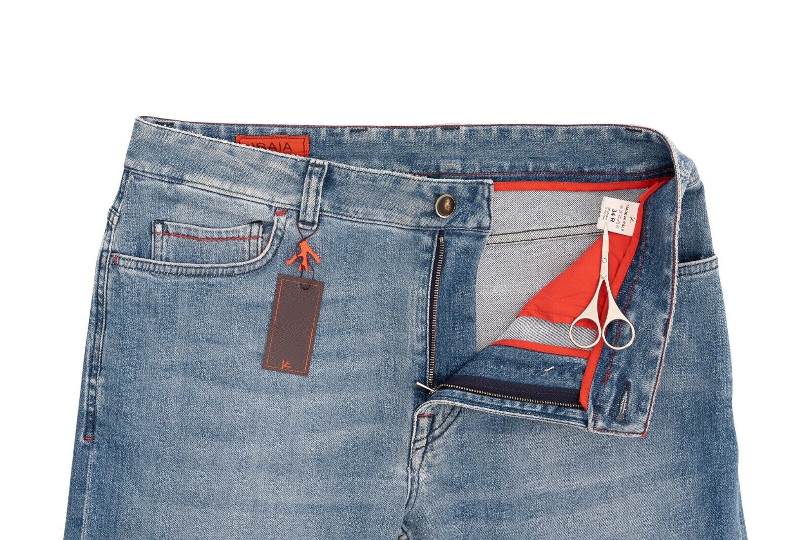 690$ ISAIA NAPOLI Light Blue Denim Jeans Trousers Pant Regular Cotton