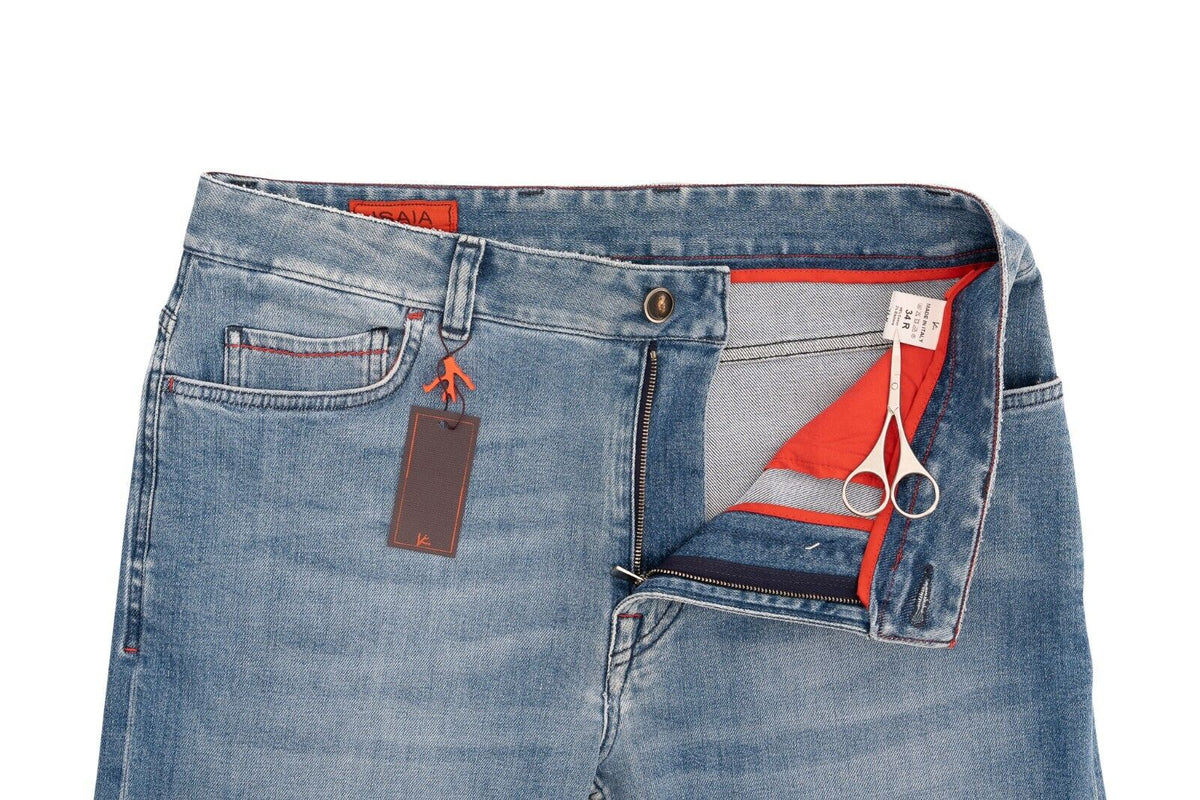 690$ ISAIA NAPOLI Light Blue Denim Jeans Trousers Pant Regular Cotton