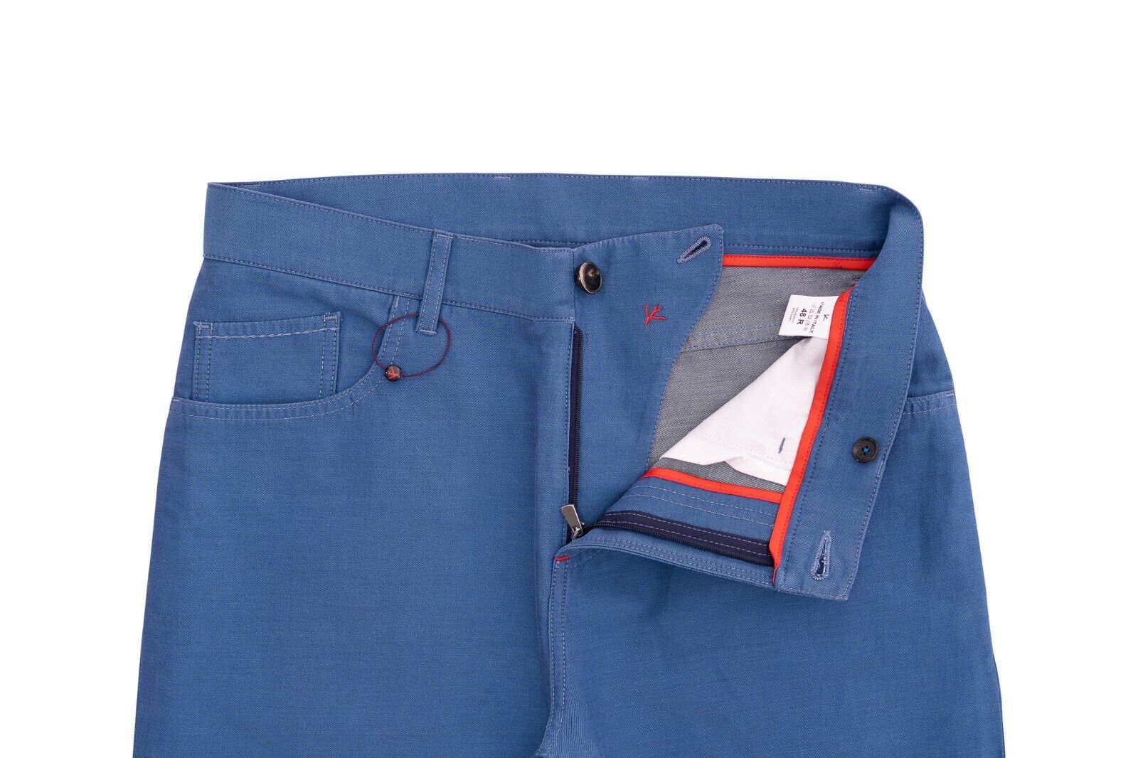 690$ ISAIA NAPOLI Blue Denim 5 Pockets Pant Cotton  / Linen 32 US / 48 EU