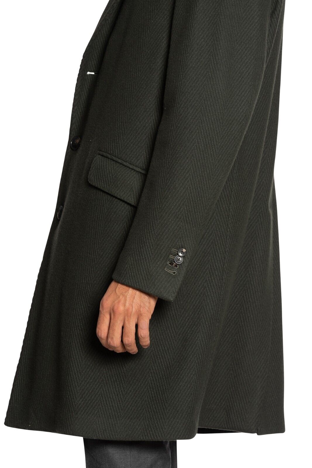 $1600 BOGLIOLI MILANO Dark Green Overcoat Coat Wool Herringbone 40 US / 50 EU