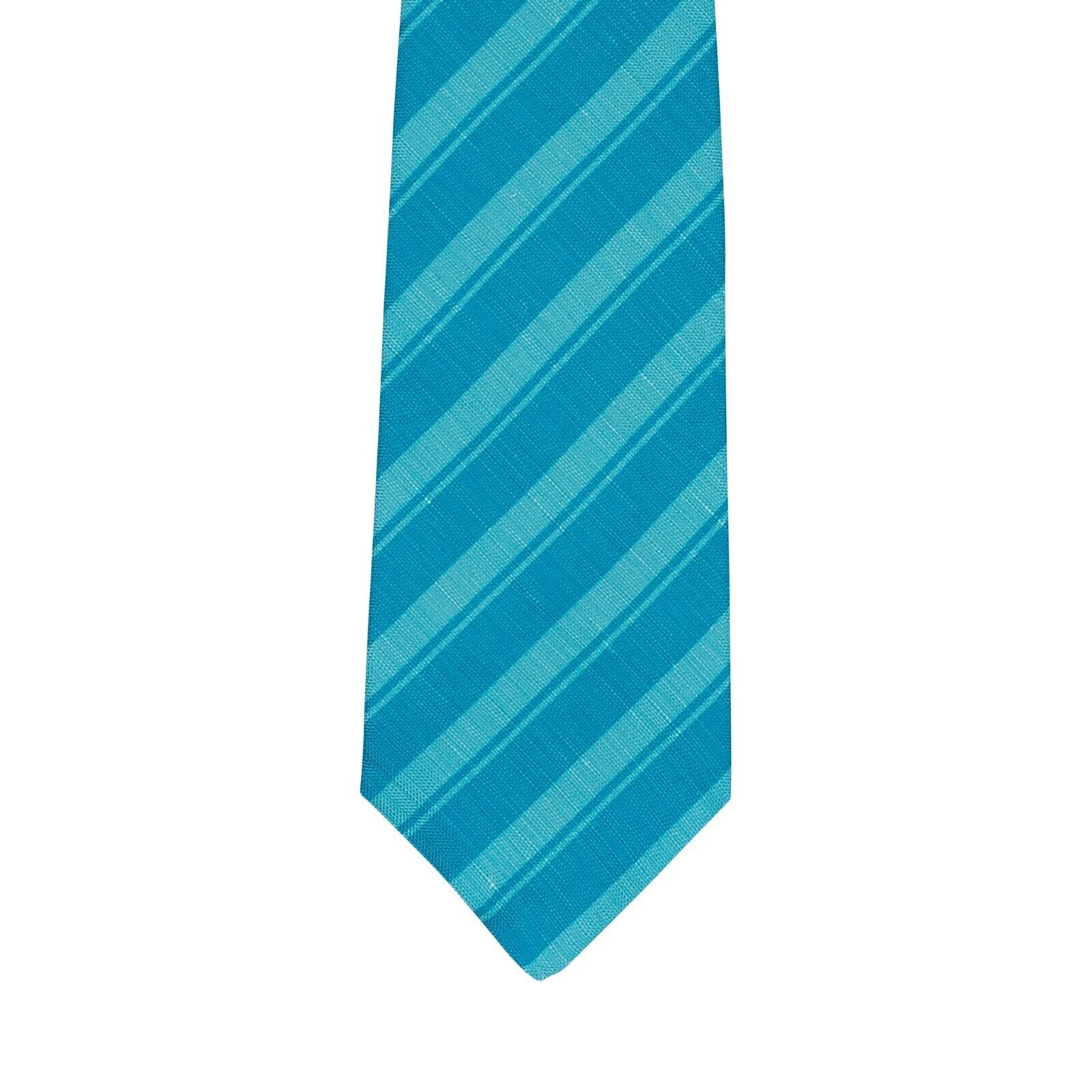 $330 KITON NAPOLI 7 - Fold Tie Regimental Blue Silk / Linen 148cm - 8.5cm