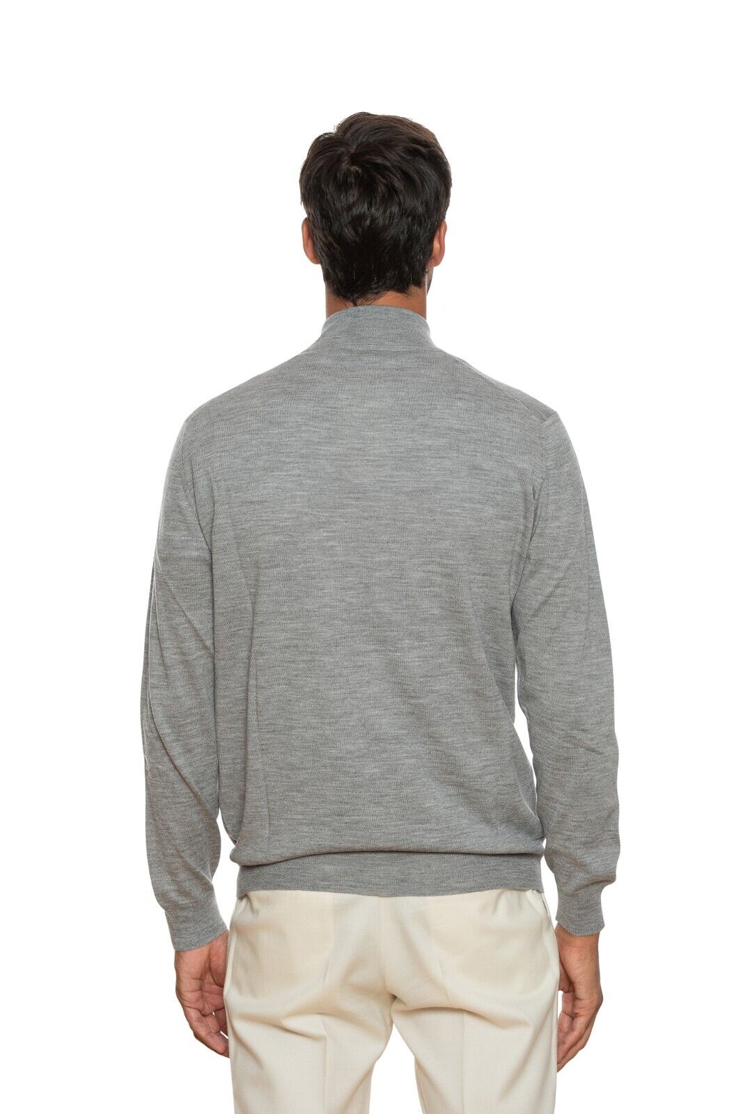 480$ DELLA CIANA CASHMERE Sweater Full Zip Fine Merinos Wool Gray 40 US / 50 EU