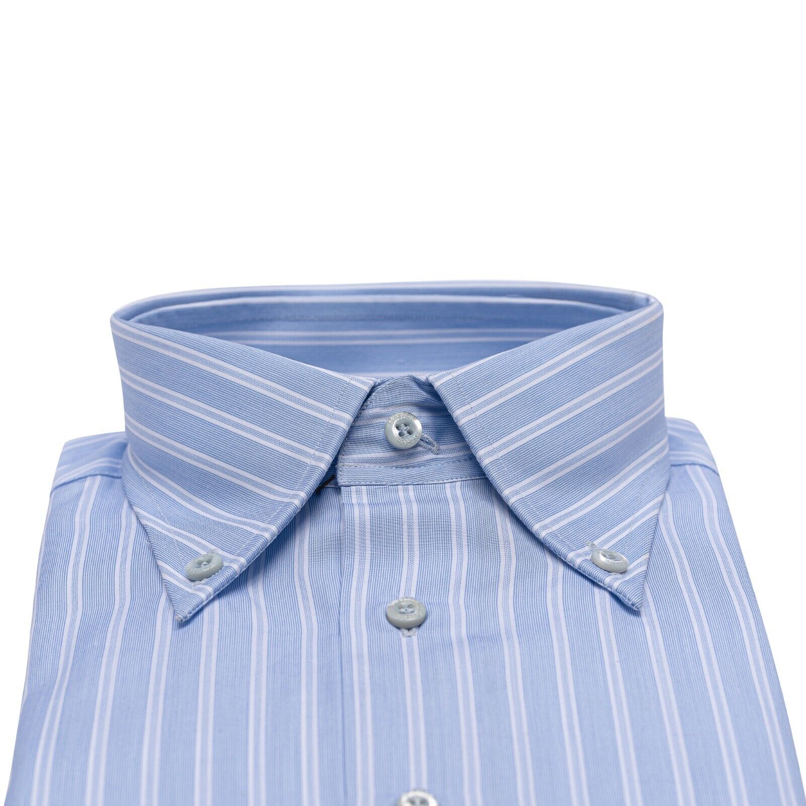 690$ LUXURY GERLIN Shirt POINT Striped Light Blue Cotton 3Q ZILLI
