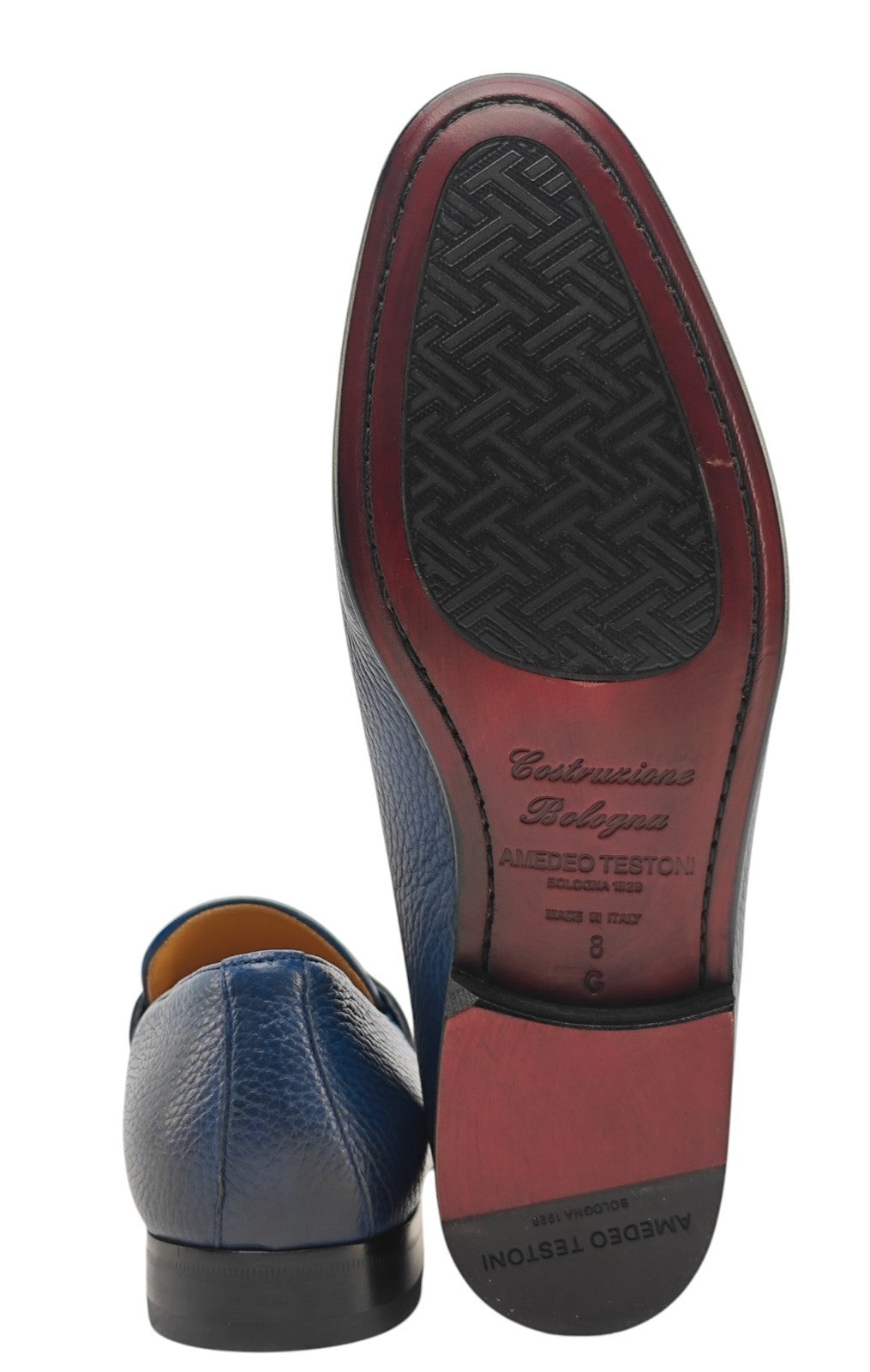 1300$ TESTONI "Pompei" Penny Loafer BOLOGNESE Deerskin Blue 8 UK / 9 US / 42 IT