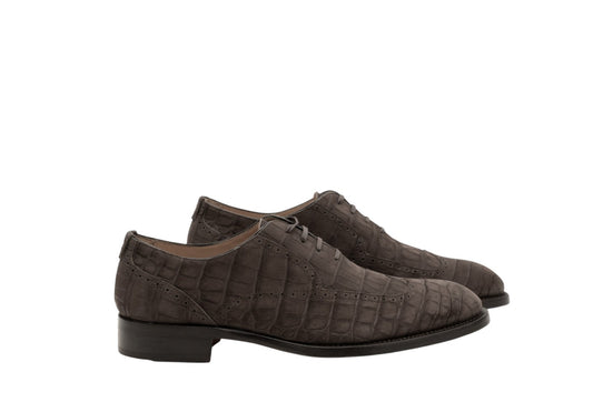 ISAIA NAPOLI Exclusive Alligator Nabuk Brown Oxford Shoes 9 UK / 10 US / 43 IT
