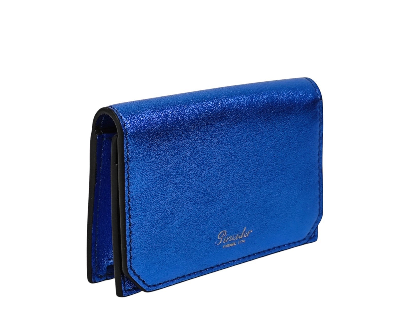 260$ PINEIDER FIRENZE 1774 Leather Folded Card Holder Laminated Blue