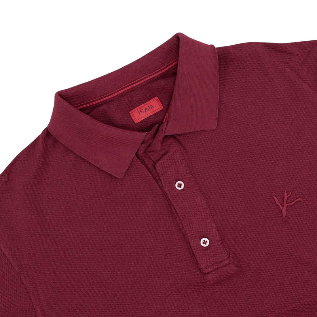 575$ ISAIA NAPOLI Garment Dyed Cotton Piquet Short Sleeve Polo Burgundy Size L