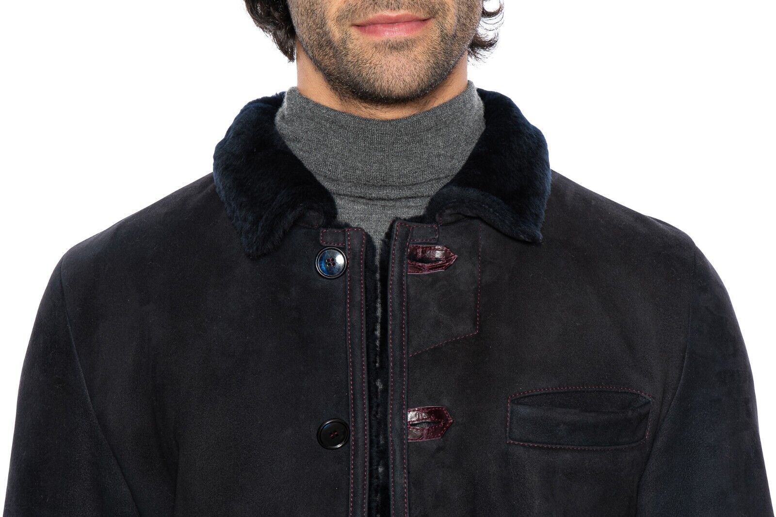$11500 HETTABRETZ Dark Blue Leather Lambskin Fur Coat + Crocodile 40 US / 50 EU