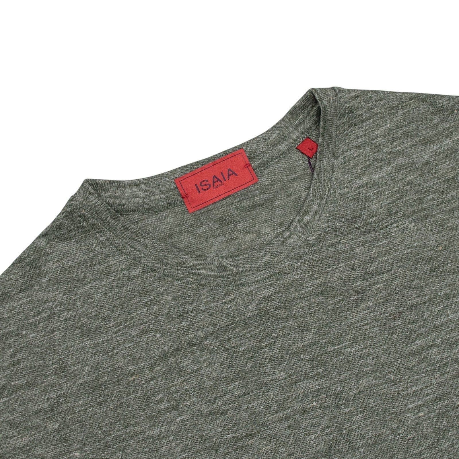 750$ ISAIA NAPOLI Olive Green T-Shirt 100% Linen Size M Made in Italy