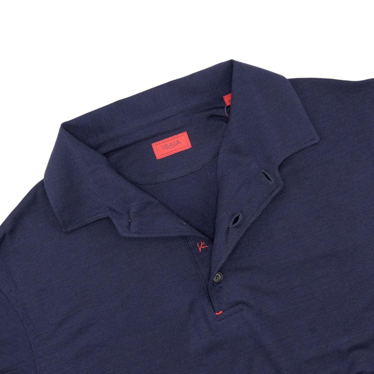 1050$ ISAIA NAPOLI Blue Navy Short Sleeve Handmade Polo 100% Wool Size XL