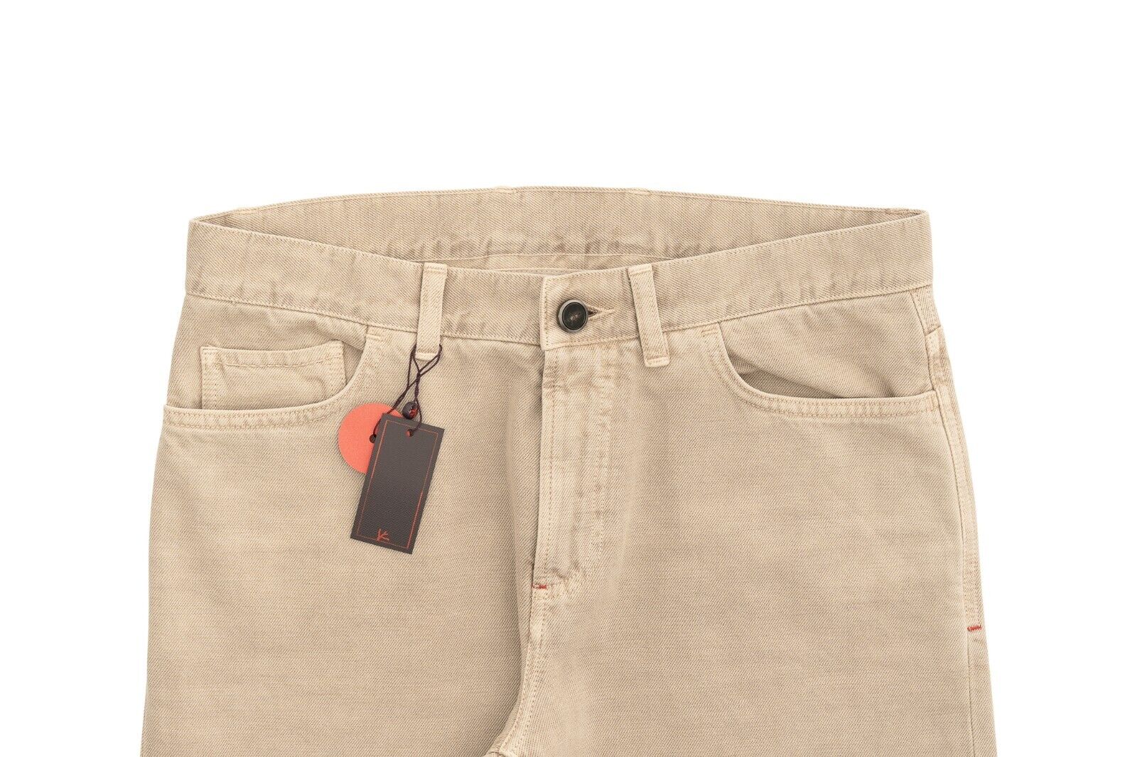 690$ ISAIA "Barchetta Denim" Trouser Pant Drill Dyed Cotton Beige 34 US / 50 EU