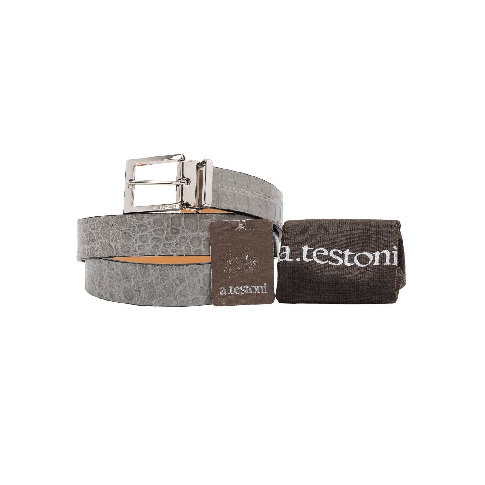$1780 Testoni Bologna Sage Gray Belt Casual Genuine Crocodile Size 125 ( XL )
