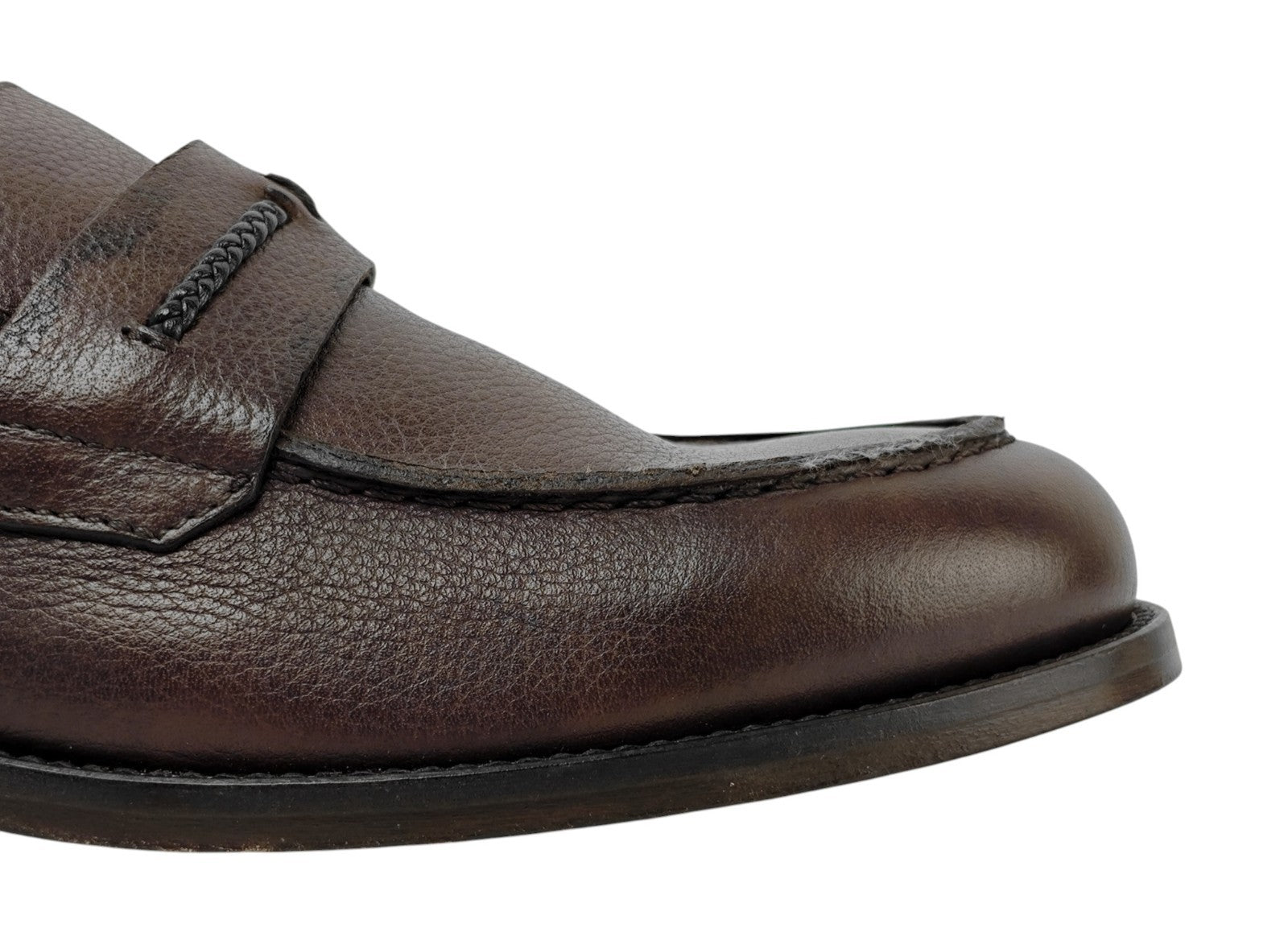 $1200 TESTONI "Numana" Loafer Shoes Soft Grain Calf Brown Cigar