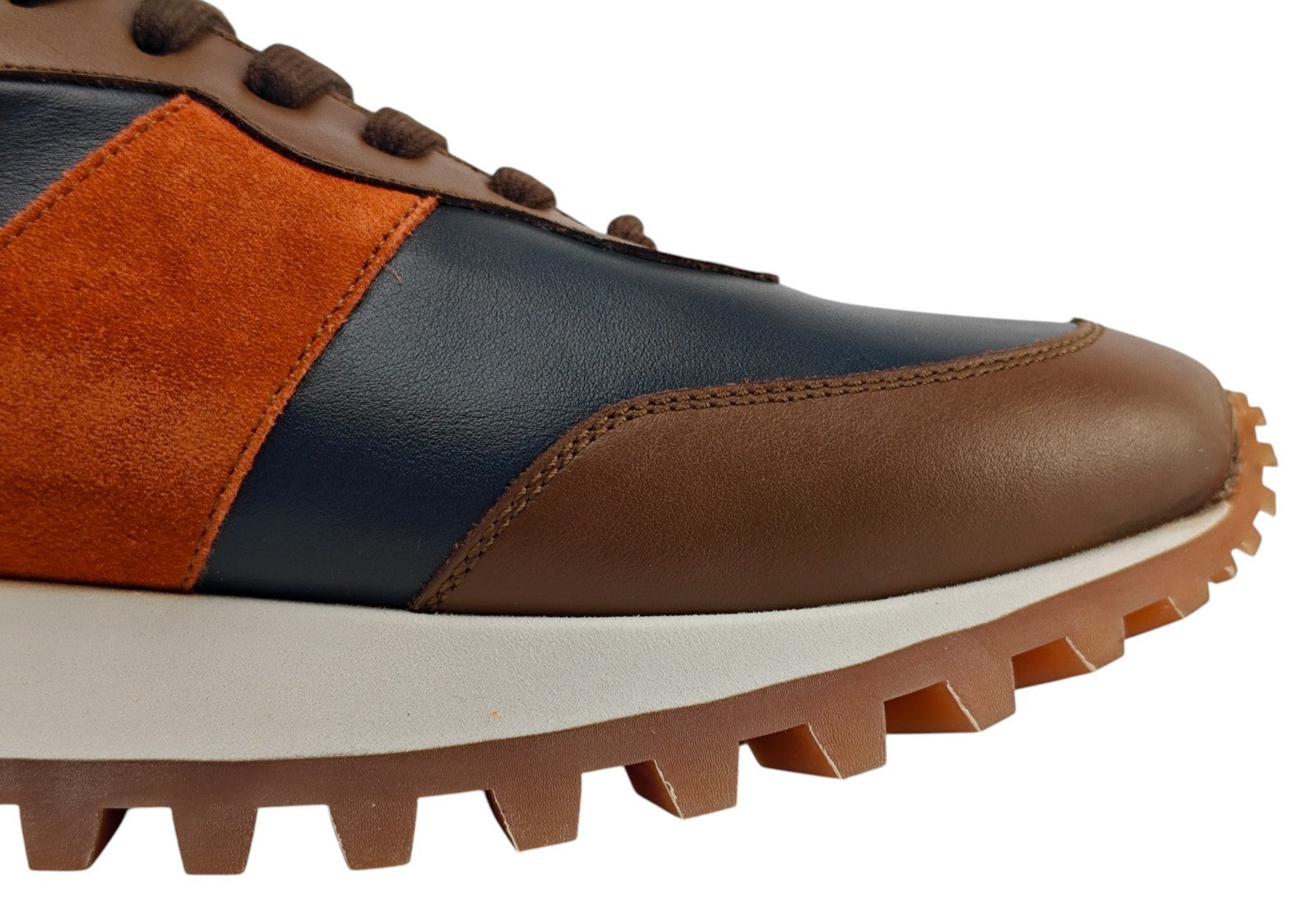 $900 TESTONI BOLOGNA Sneaker Shoes Sport Calf & Suede Cider / Navy / Bronze
