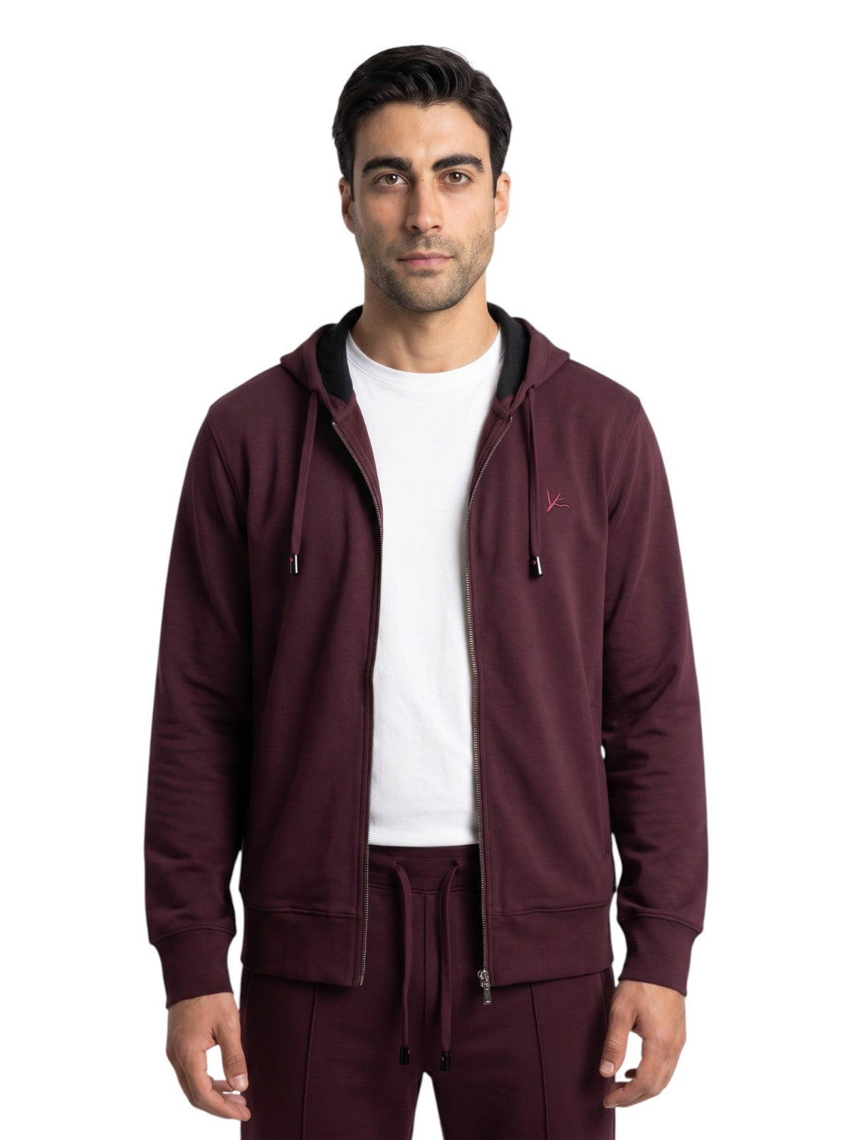 $2600 ISAIA NAPOLI Burgundy Hooded Tracksuit Jogging Jersey Cotton Size L