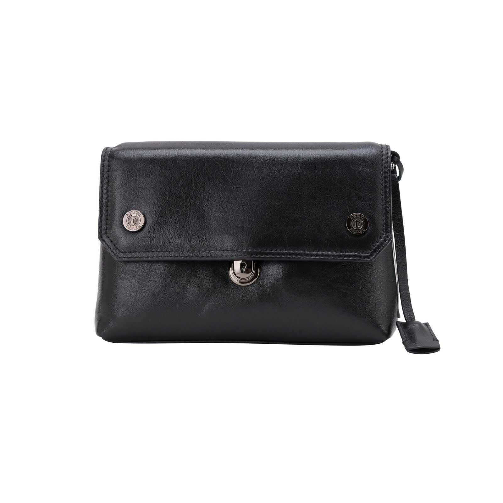 $390 Testoni Bologna Bright Black Light Calf Hand Clutch Bag Padlock with Keys