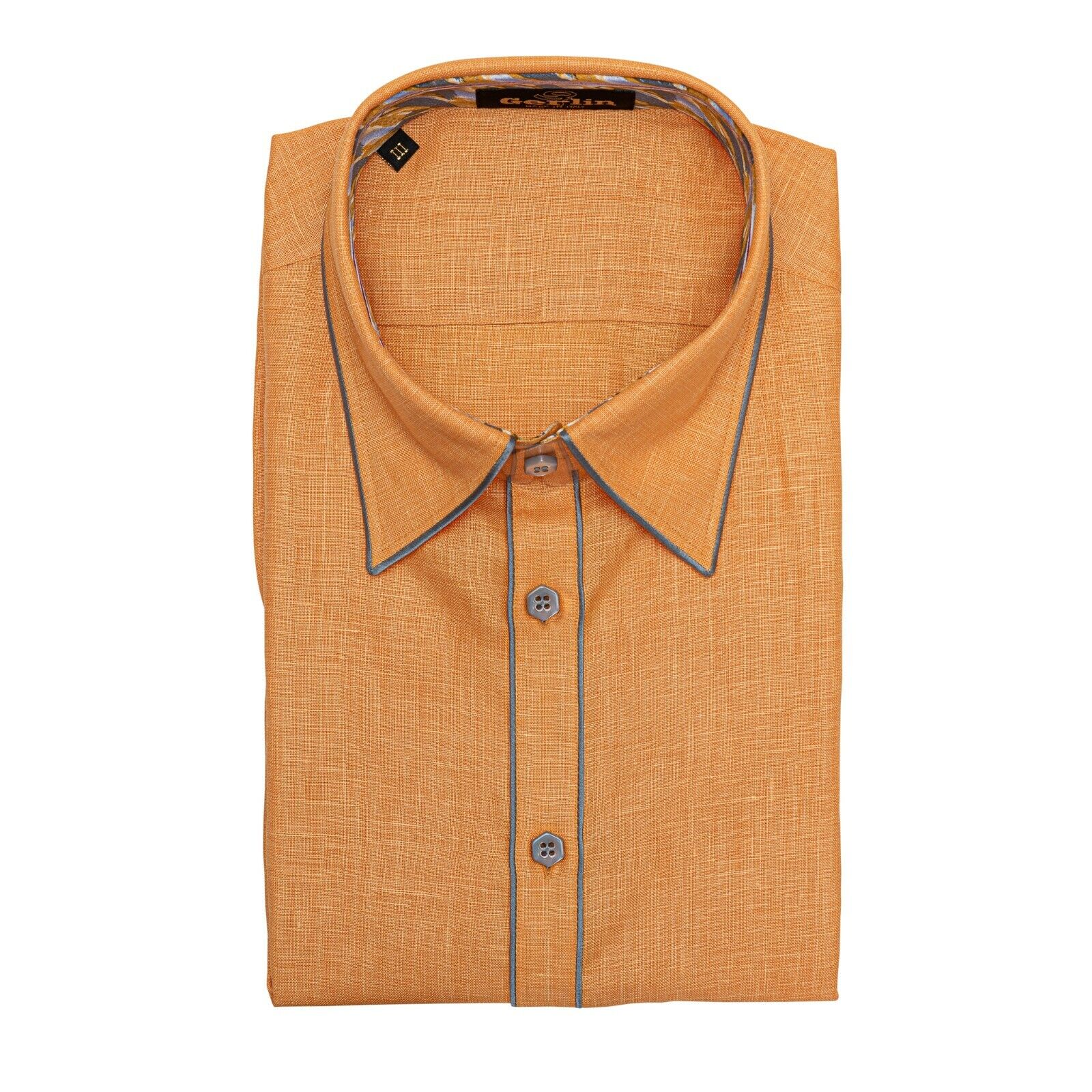 ITALIAN LUXURY 950$ GERLIN Shirt Short Sleeve Orange Linen + Silk
